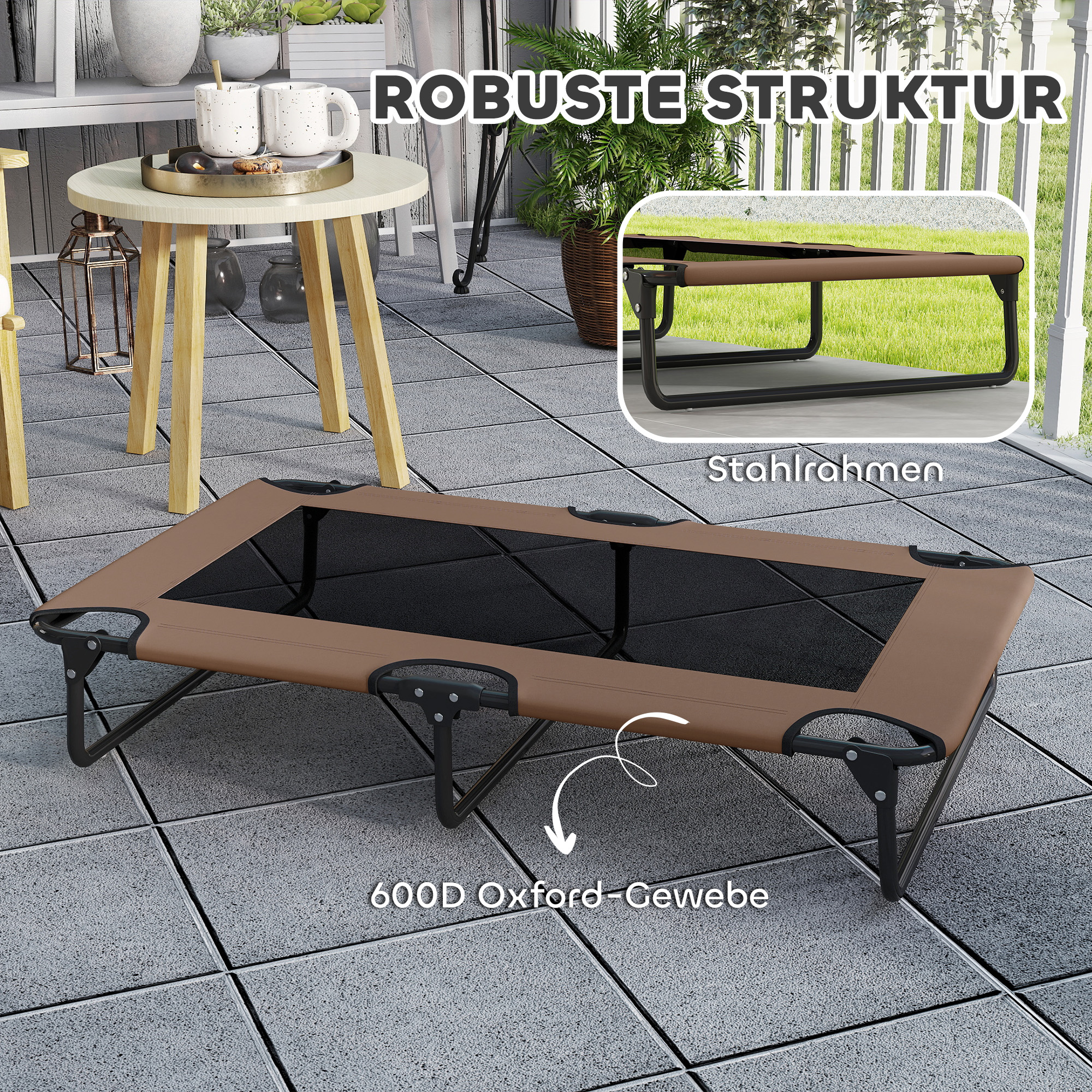 Tõstetud koeravoodi hingava võrguga, pruun, 107 x 61 x 20 cm