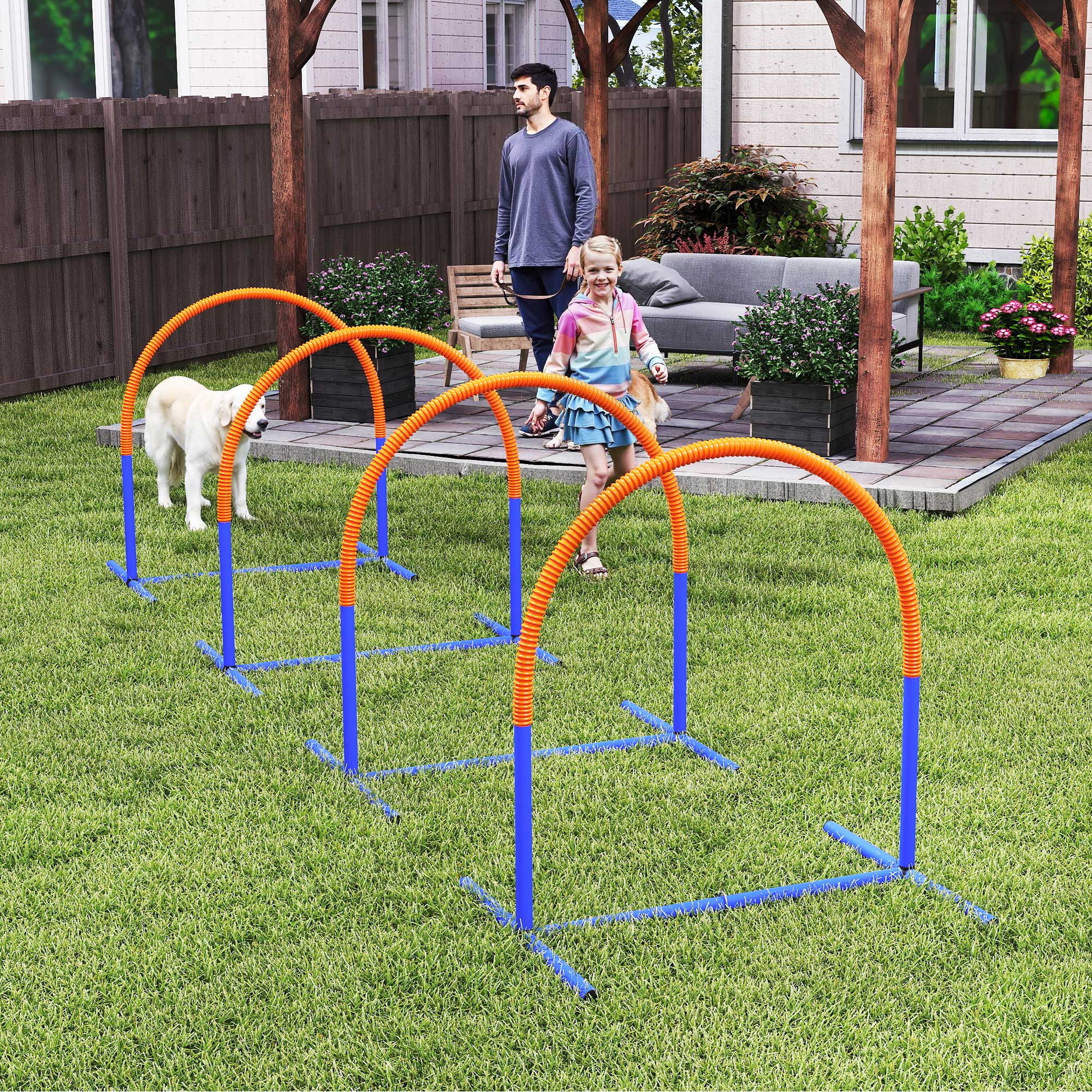 Koera agility-komplekt, 4 kaart, sinine+oranž, 88 x 64 x 95 cm