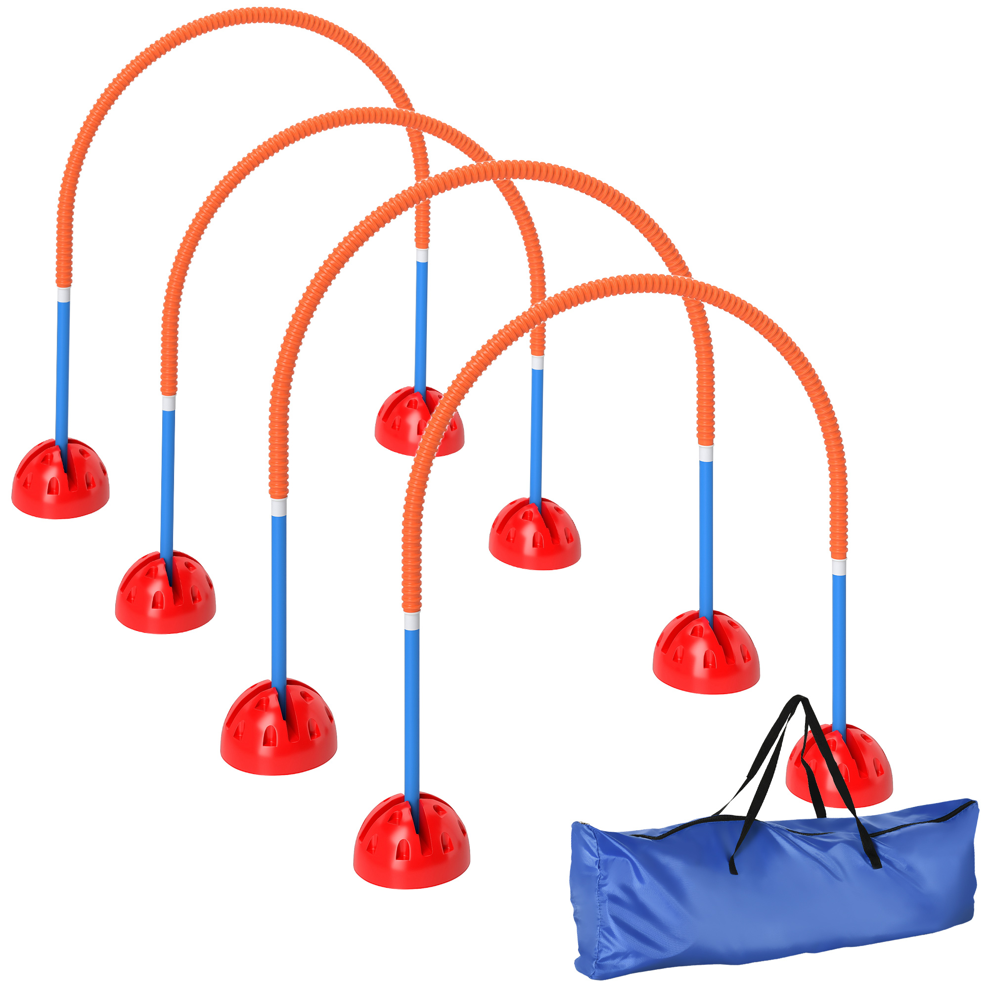 4-osaline koera agility treeningkomplekt 4 väravaga, reguleeritav laius, kandekott, sinine