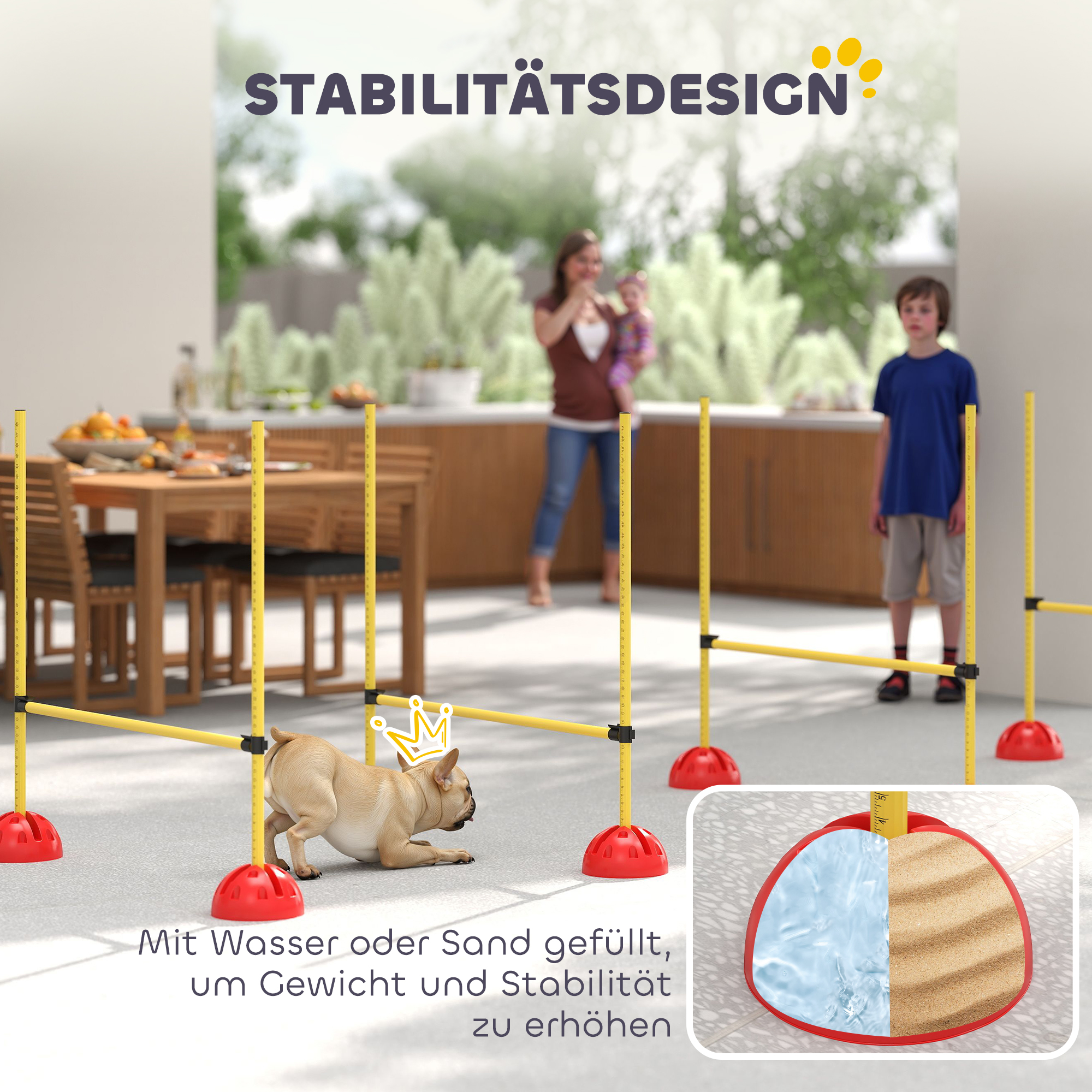 4-osaline koera agility takistuskomplekt 4 reguleeritava hüppe ja kandekotiga, kollane