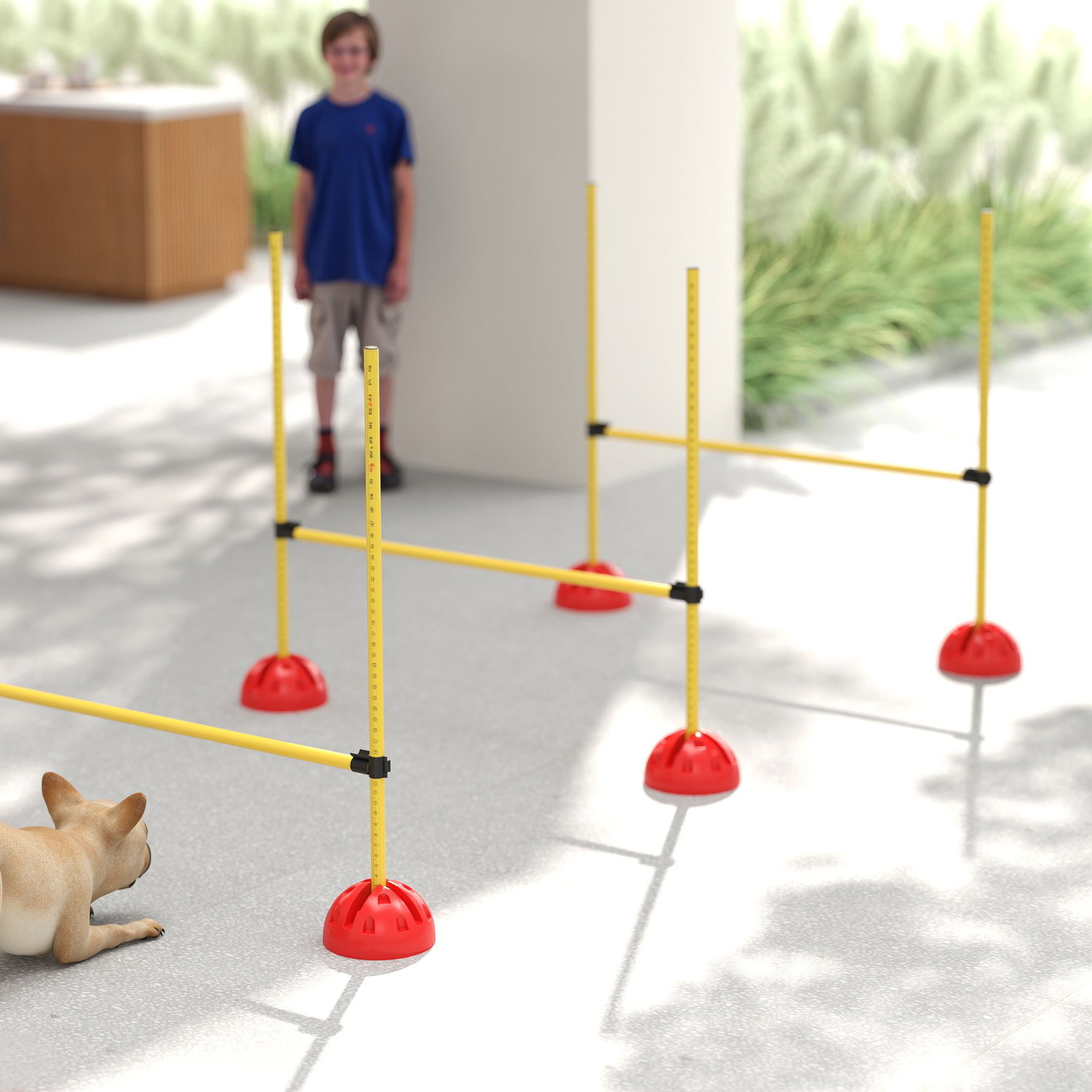 4-osaline koera agility takistuskomplekt 4 reguleeritava hüppe ja kandekotiga, kollane
