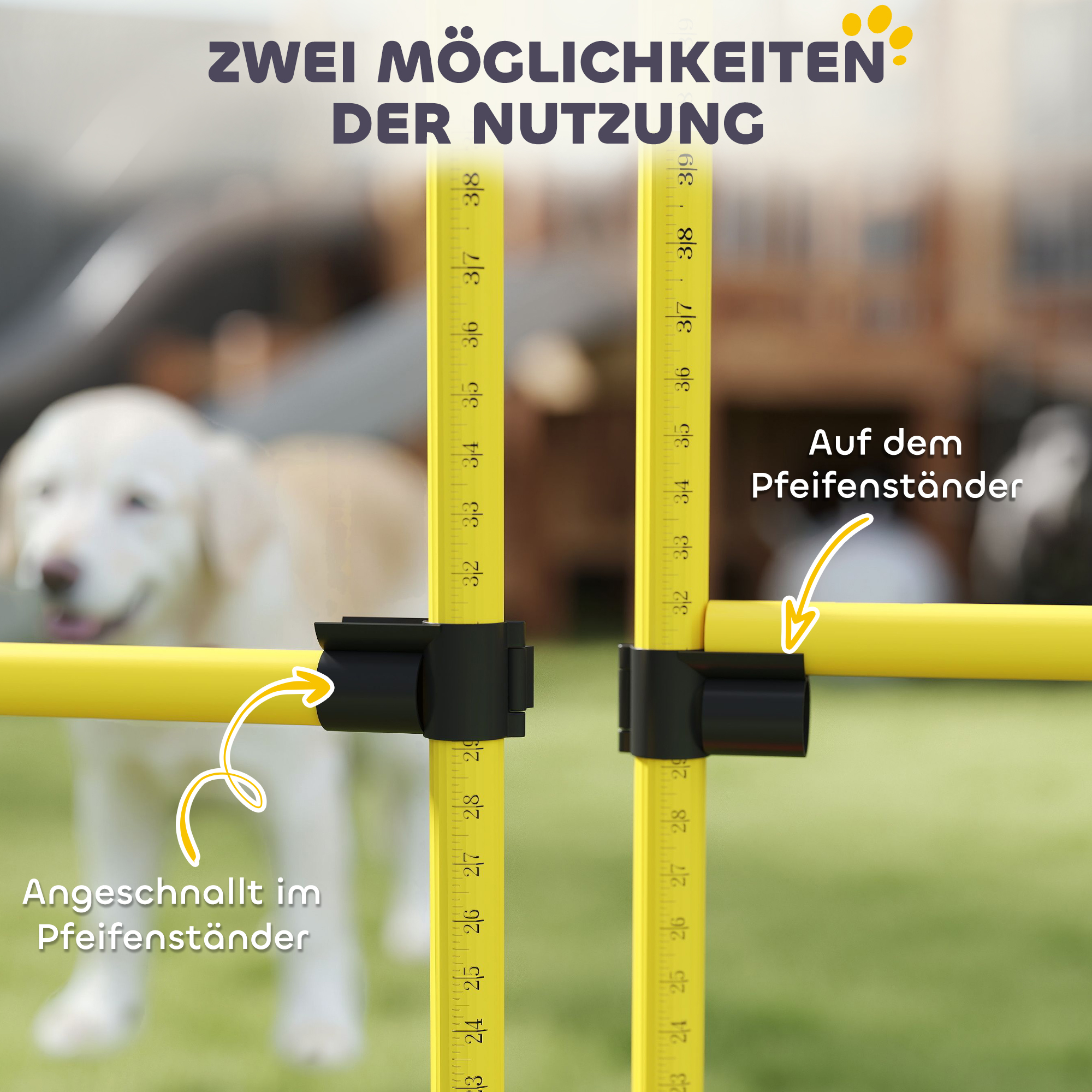 4-osaline koera agility takistuskomplekt 4 reguleeritava hüppe ja kandekotiga, kollane