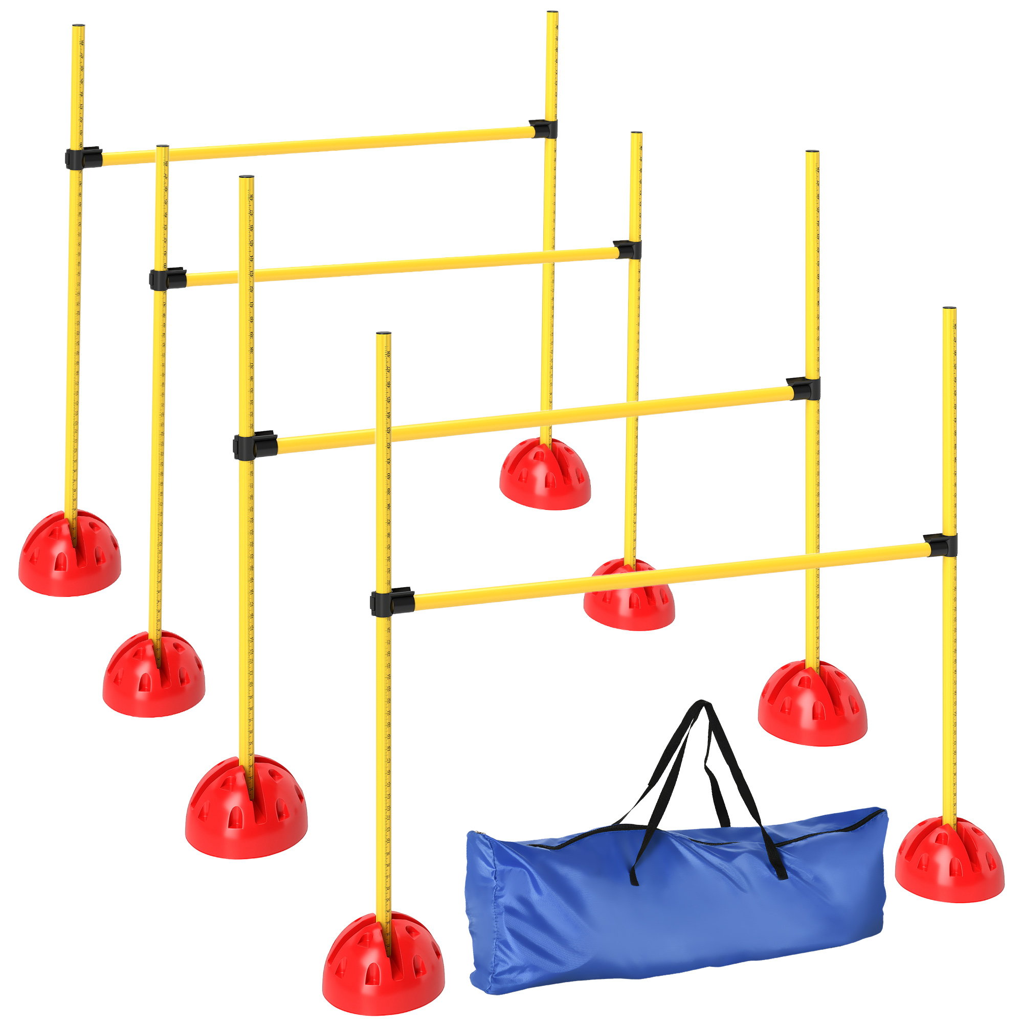 4-osaline koera agility takistuskomplekt 4 reguleeritava hüppe ja kandekotiga, kollane