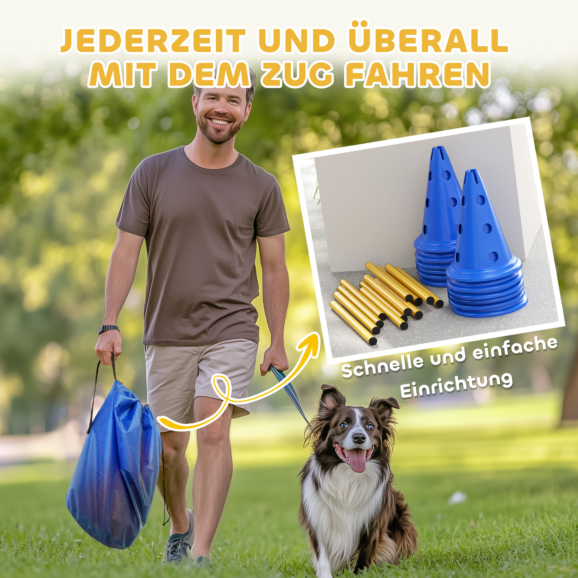6-osaline koerte agility takistuskomplekt, sinine / kollane, plastmass, 80 x 22,5 x 30 cm