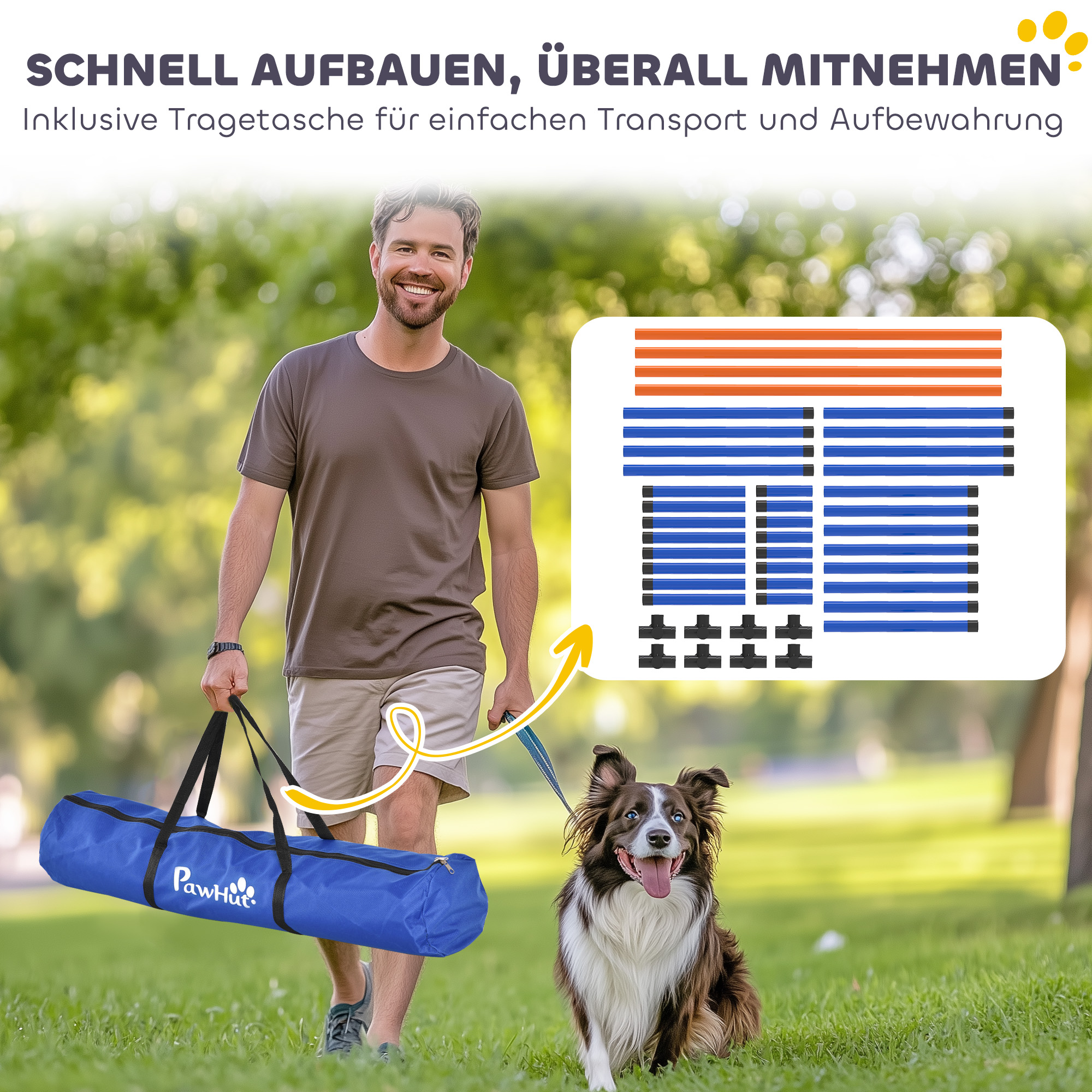 4-osaline koerte agility komplekt, oranž, sinine, must, 87 x 56 x 41 cm