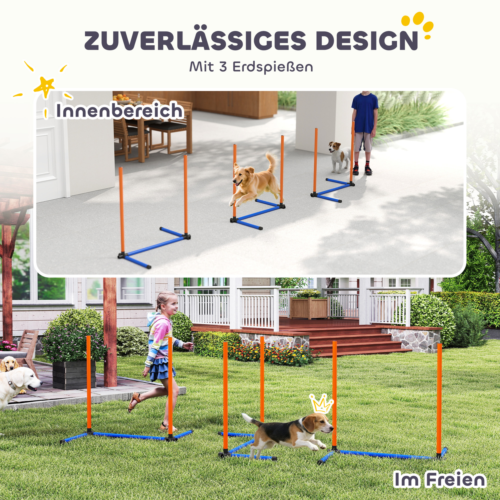 3-osaline koera agility komplekt, oranž, sinine, must, 65 x 64 x 69 cm