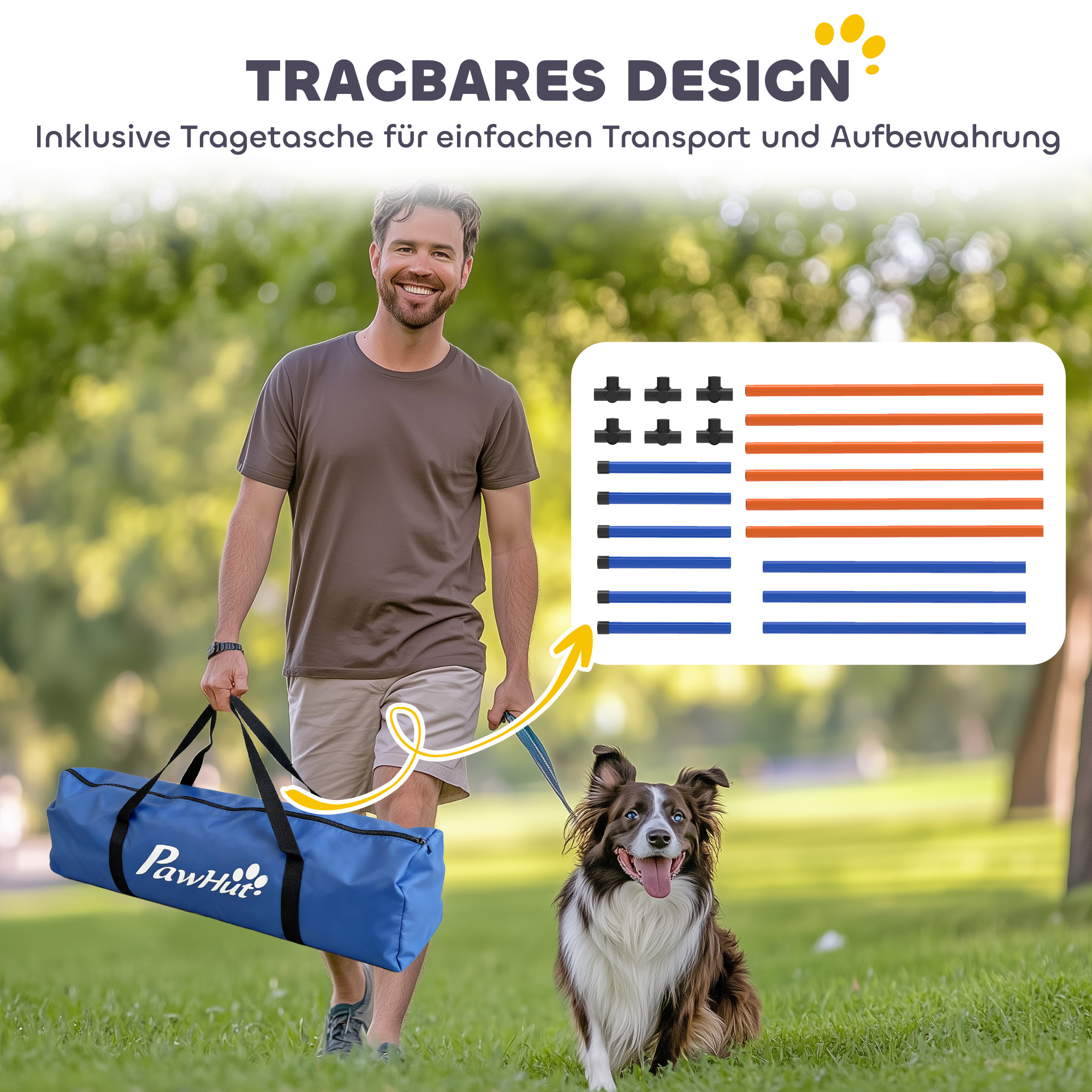 3-osaline koera agility komplekt, oranž, sinine, must, 65 x 64 x 69 cm