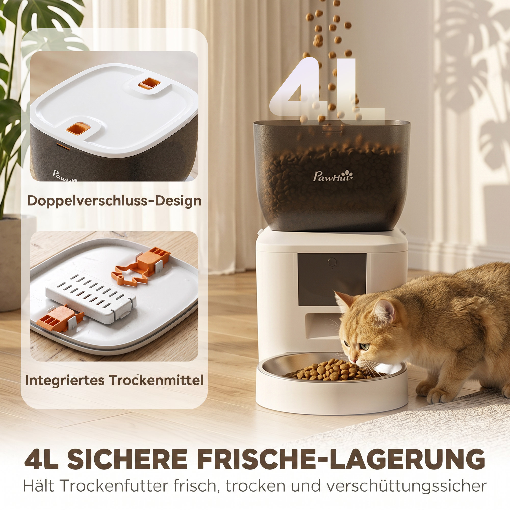 Automaatne lemmikloomade söötja, 2,4 GHz Wi‑Fi, 4 l, valge / läbipaistev must, 35 x 18,5 x 30,5 cm