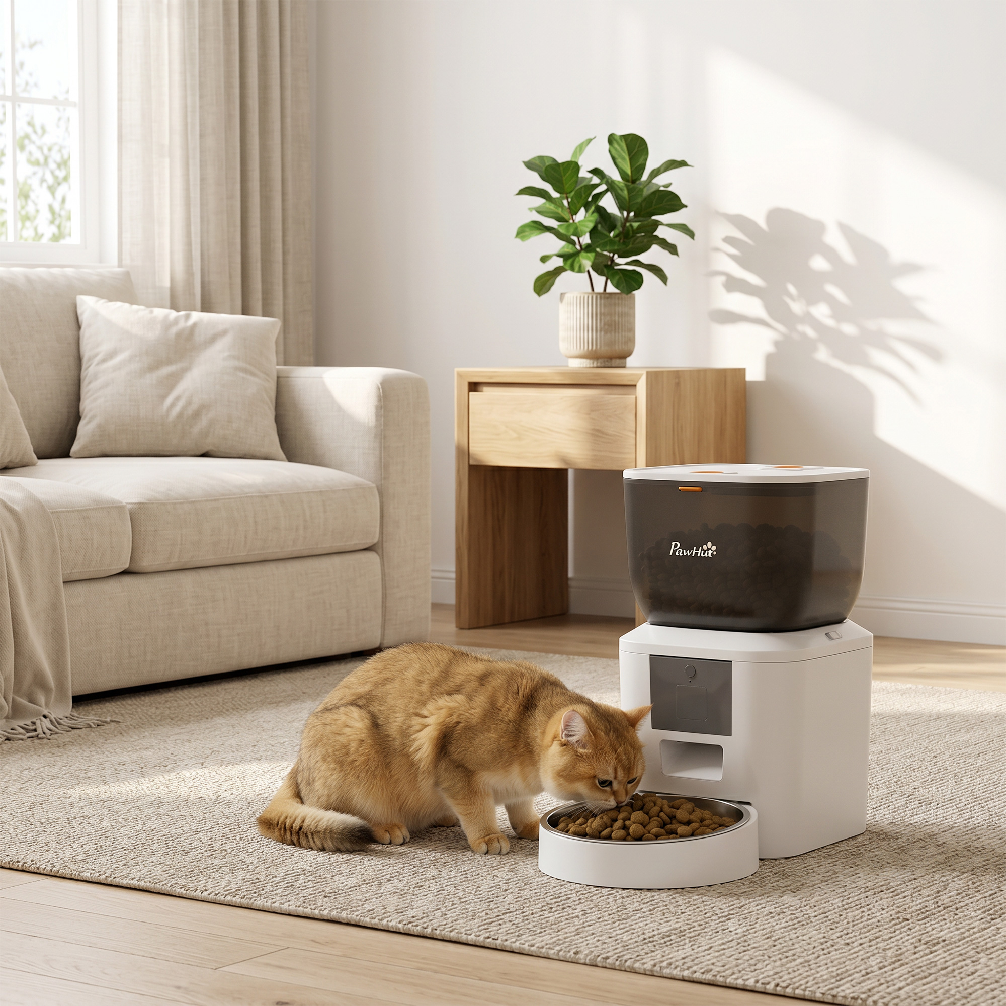 Automaatne lemmikloomade söötja, 2,4 GHz Wi‑Fi, 4 l, valge / läbipaistev must, 35 x 18,5 x 30,5 cm