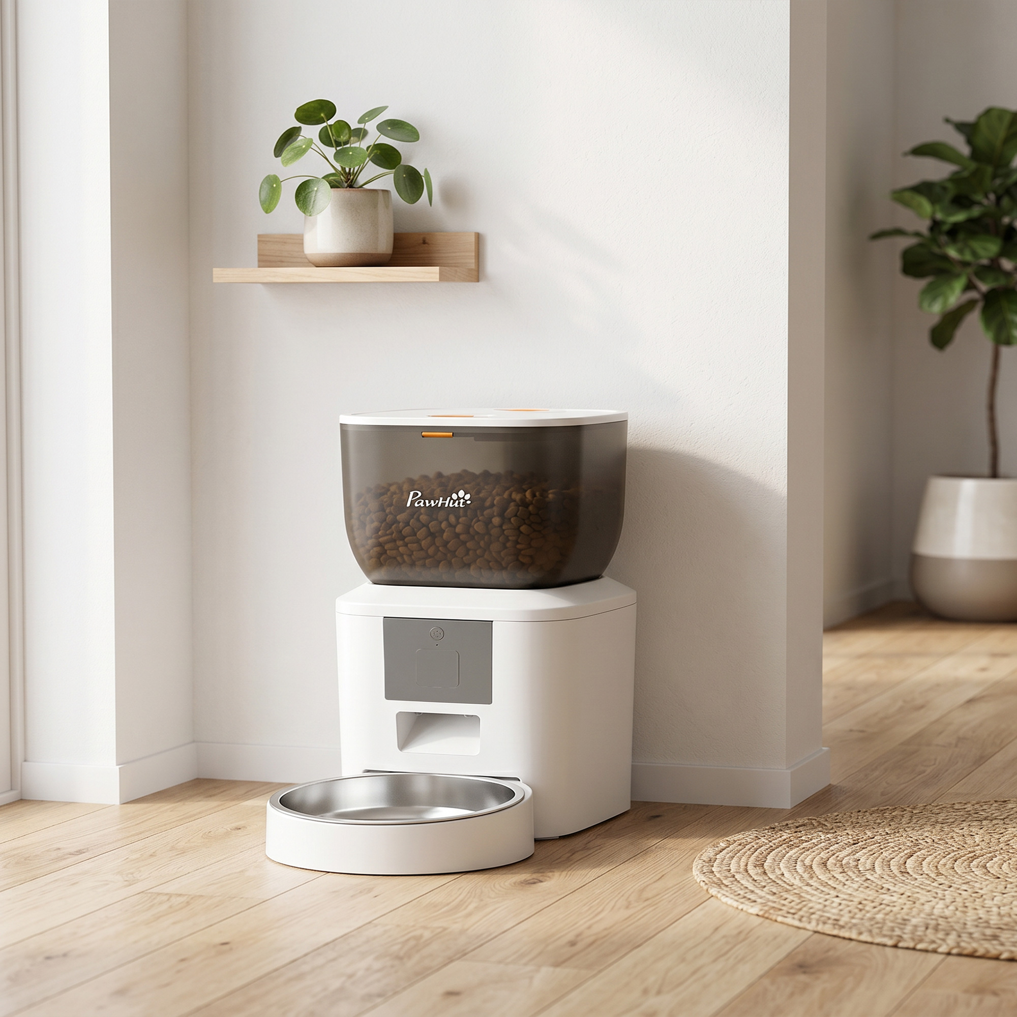 Automaatne lemmikloomade söötja, 2,4 GHz Wi‑Fi, 4 l, valge / läbipaistev must, 35 x 18,5 x 30,5 cm