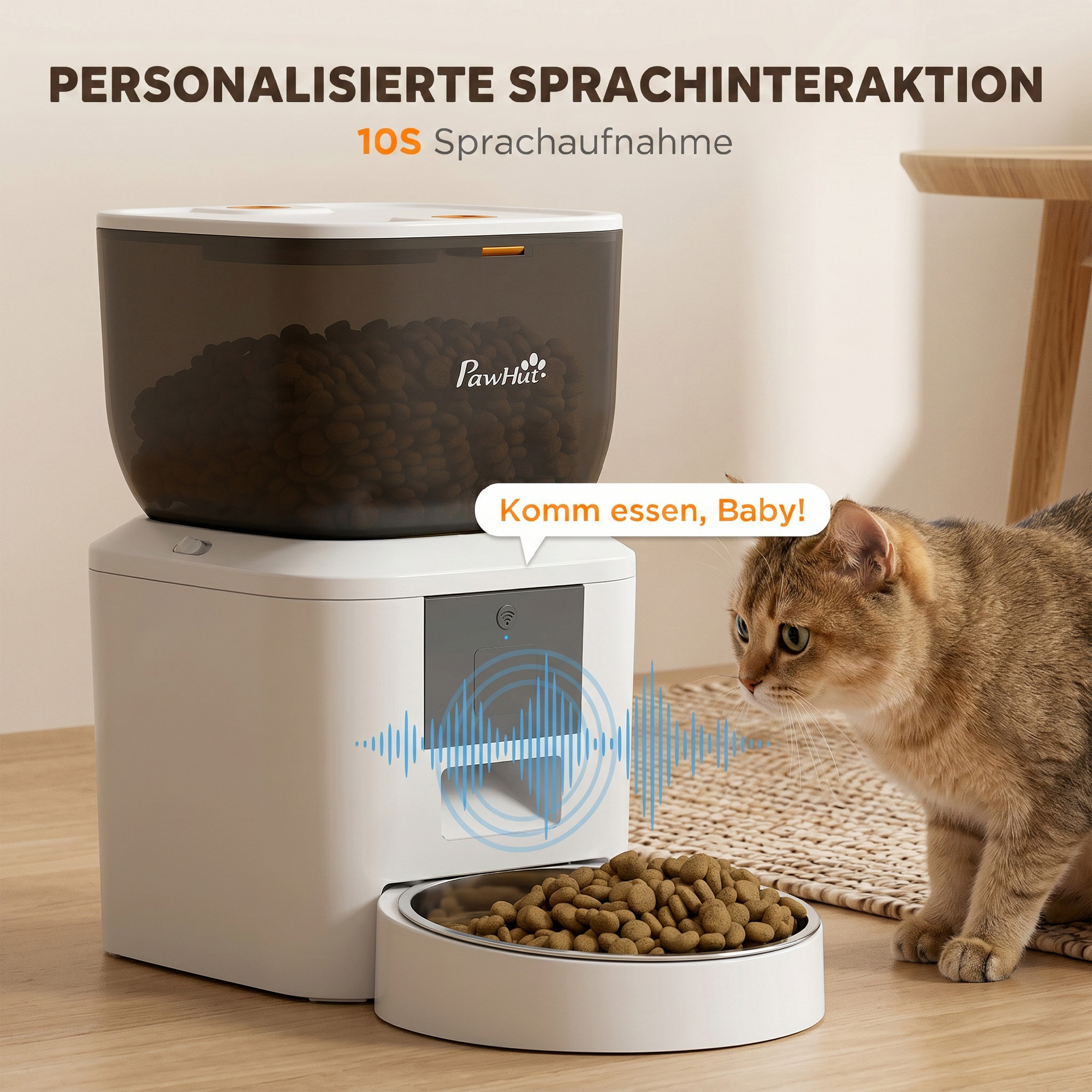 Automaatne lemmikloomade söötja, 2,4 GHz Wi‑Fi, 4 l, valge / läbipaistev must, 35 x 18,5 x 30,5 cm