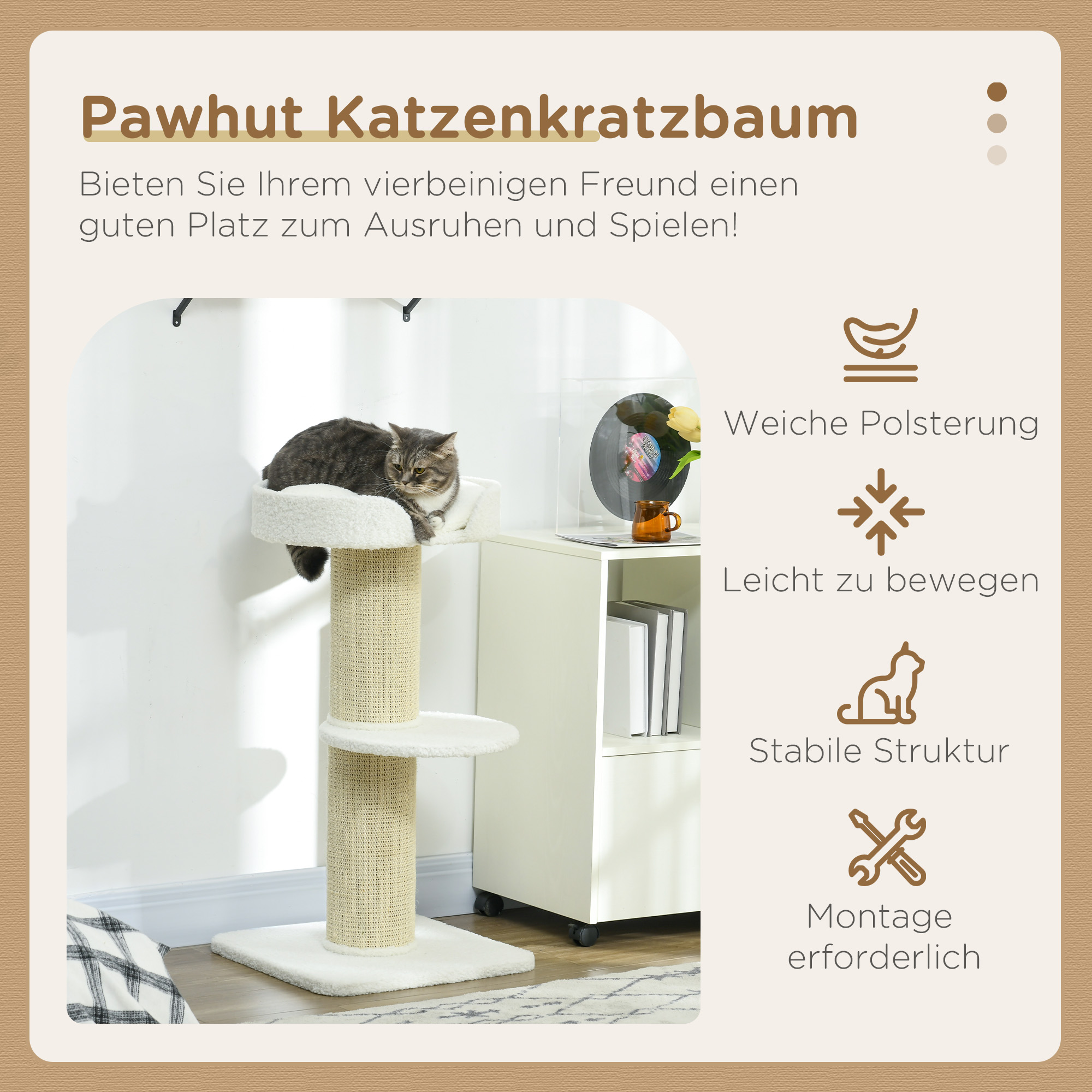 Katzenbaum 91 cm, kassipuu magamiskohaga, platvorm, kreemikas