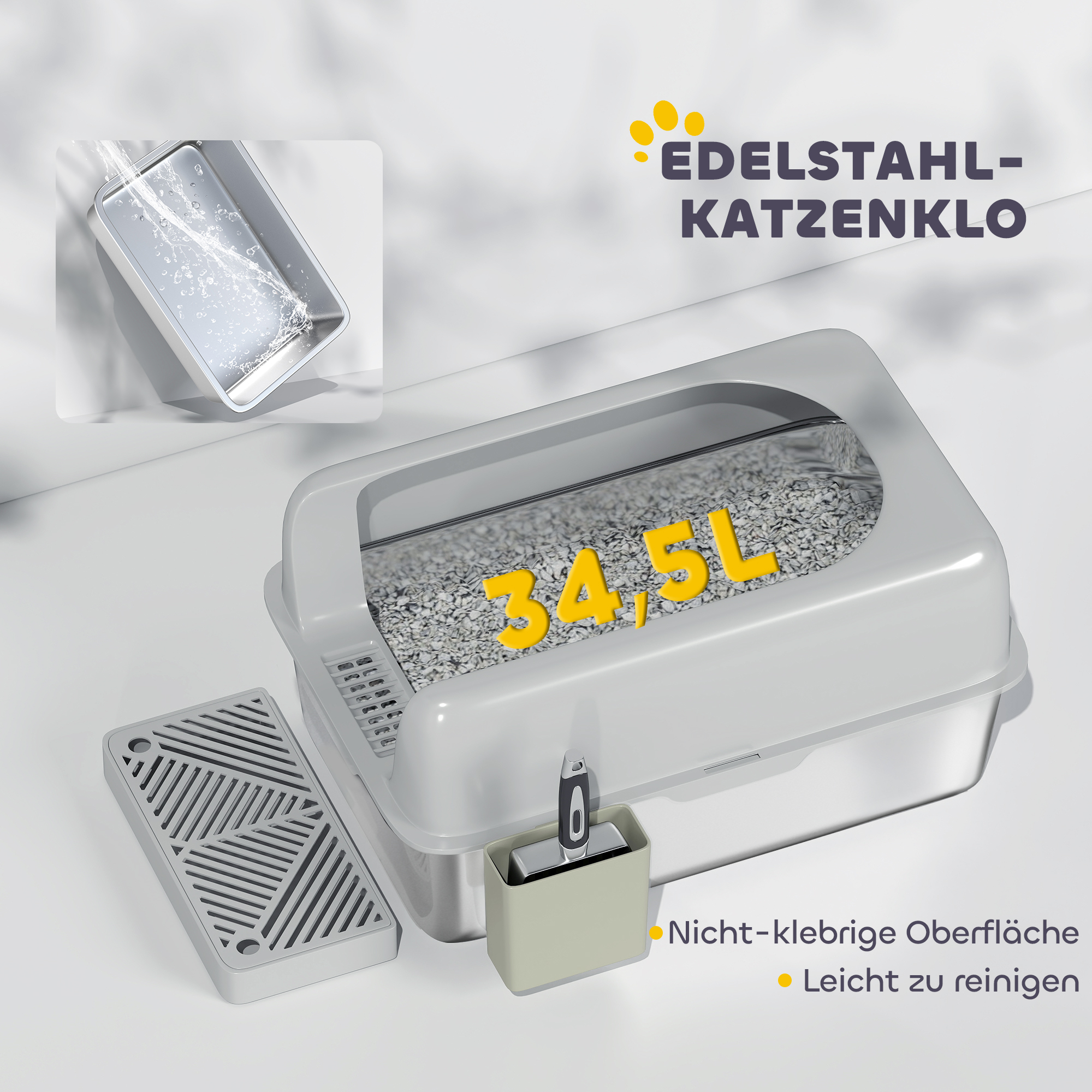 Kassiliivakast roostevabast terasest, kõrgete seintega, helehall, 60,2 x 40,6 x 29 cm