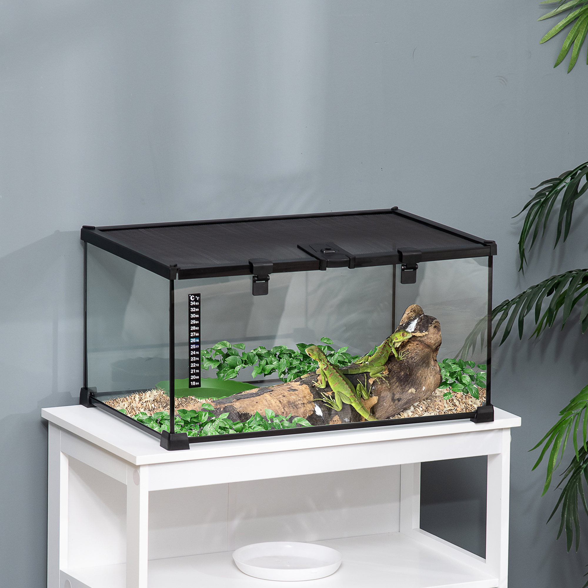 Terrarium, must, 50 x 30 x 25 cm, karastatud klaas ja teras