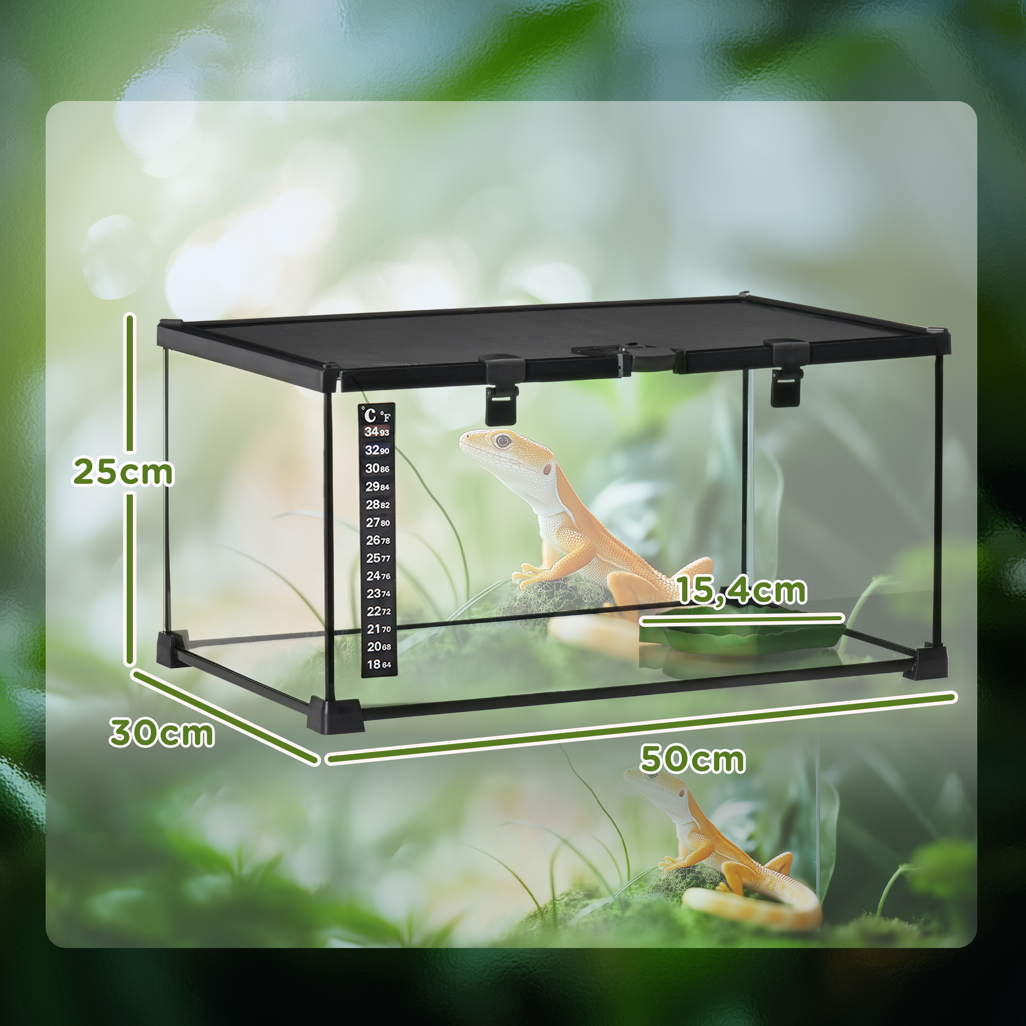Terrarium, must, 50 x 30 x 25 cm, karastatud klaas ja teras