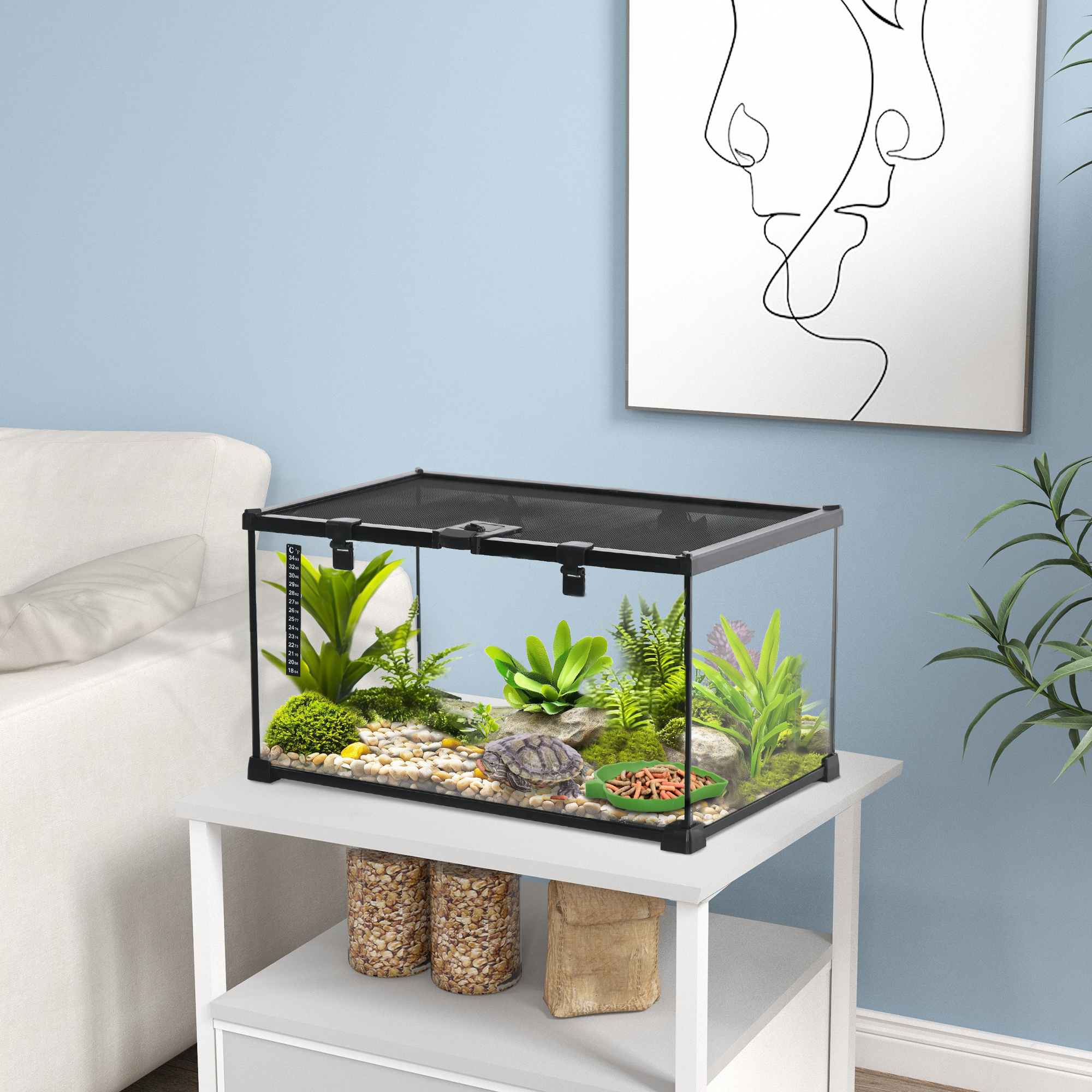 Terrarium, must, 50 x 30 x 25 cm, karastatud klaas ja teras
