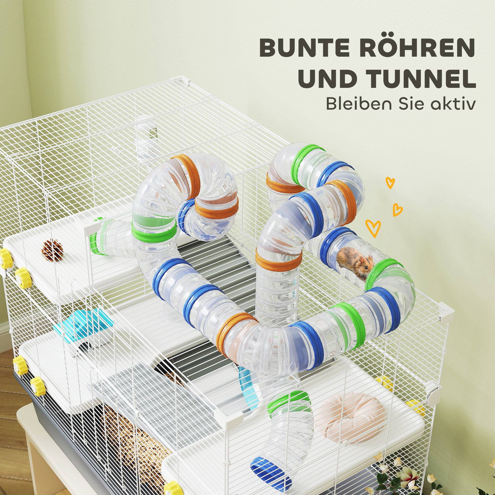 Kääbushamstri puur, 4 tasandit, tunnelisüsteem, hall, 78 x 45 x 73 cm