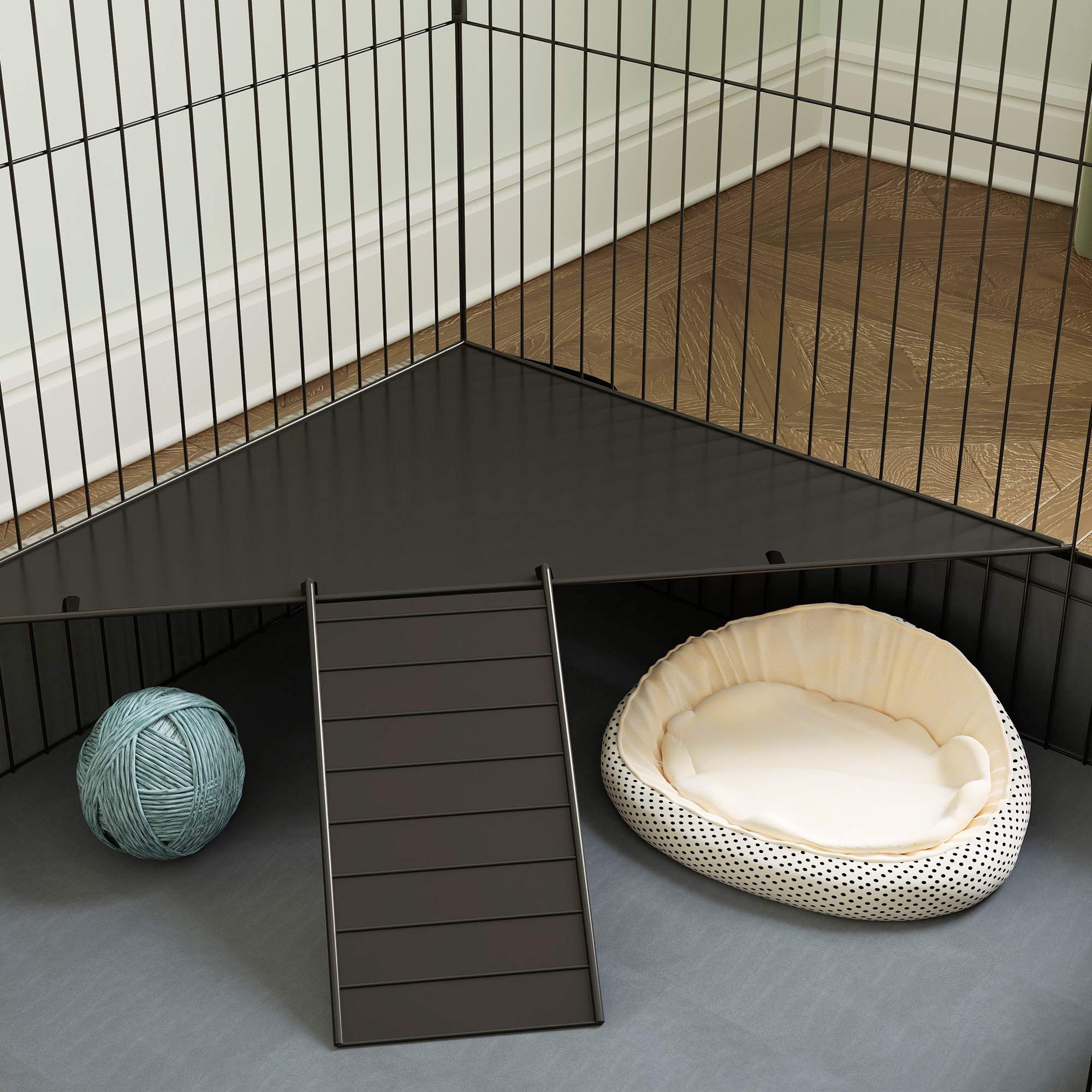 2-in-1 väike loom puur, must / hall, 121 x 61 x 61 cm