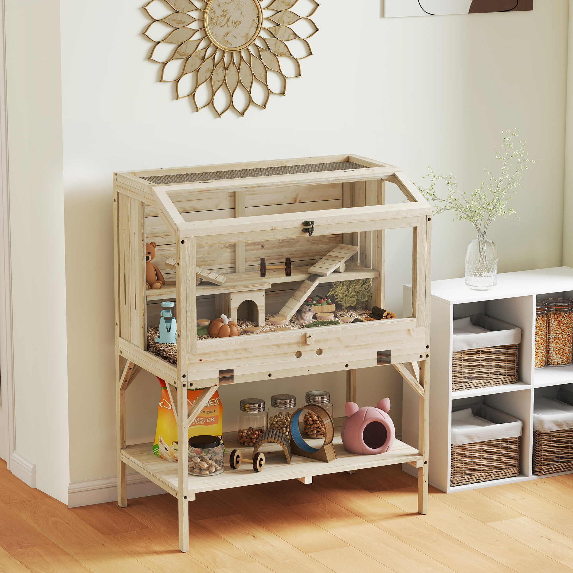 Hamstri puur, 2 tasandit, 84 x 53 x 110 cm, naturaalne puit