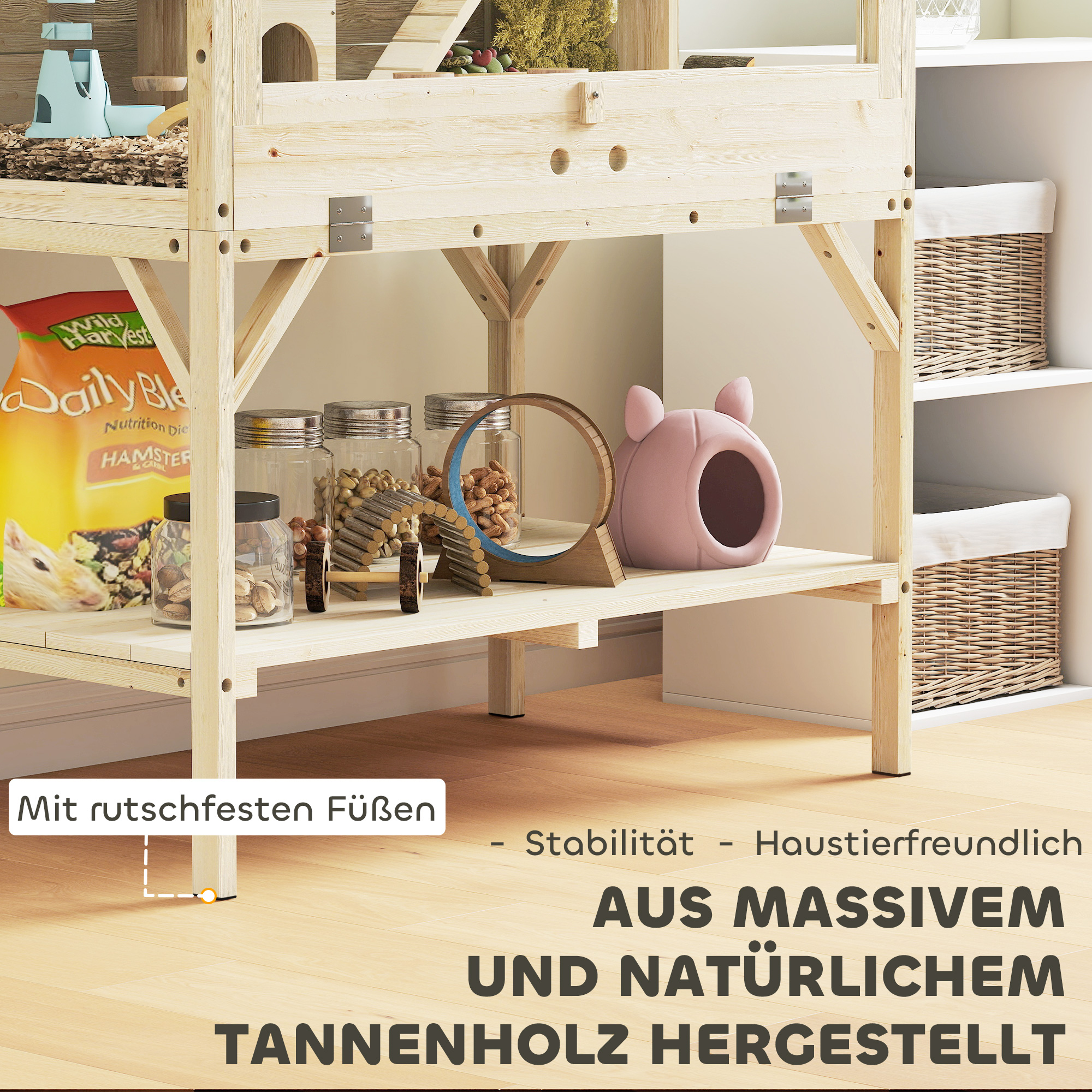 Hamstri puur, 2 tasandit, 84 x 53 x 110 cm, naturaalne puit