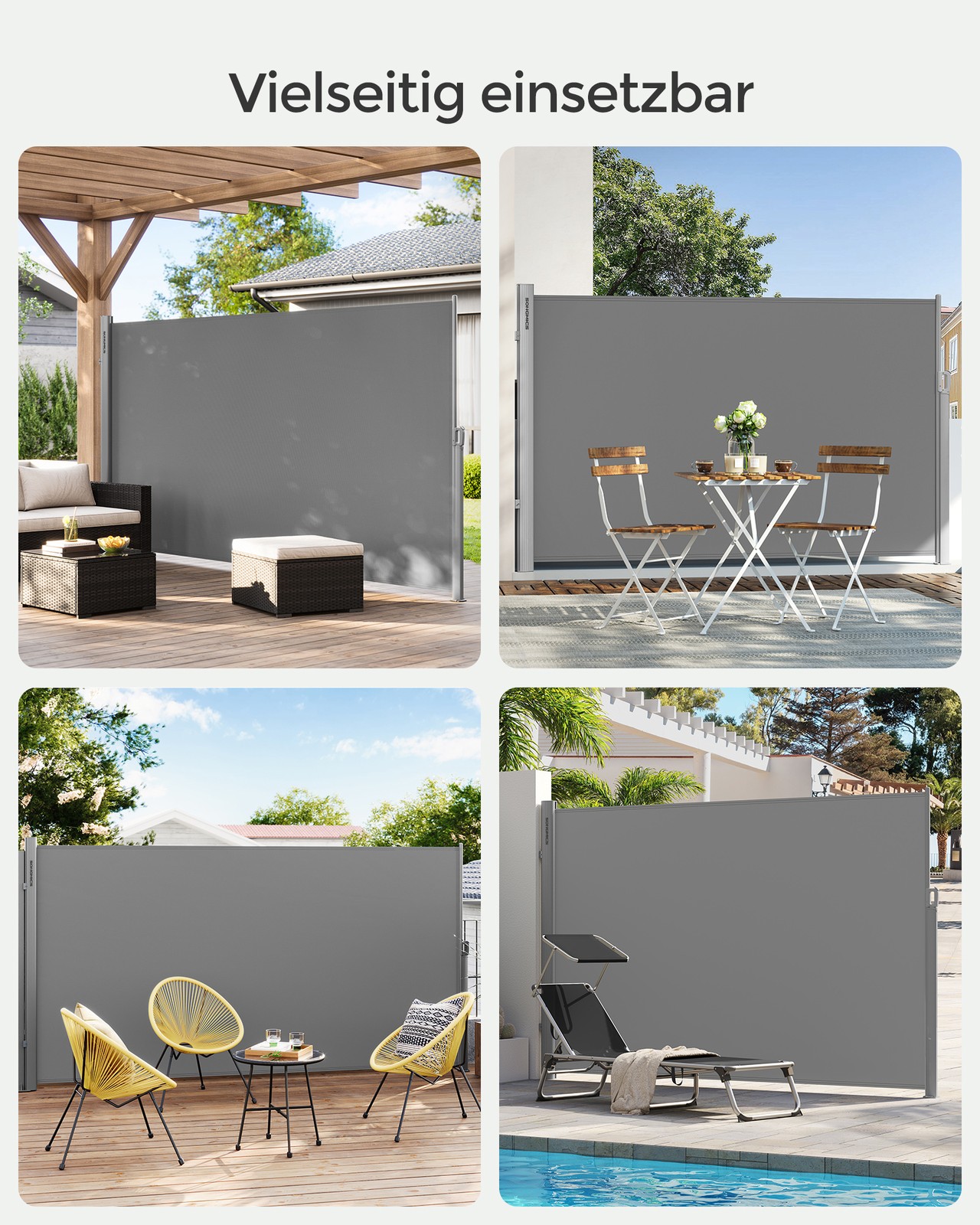 Väljatõmmatav külgmarkiis rõdule ja terrassile, hall, 1,8 x 3,5 m, alumiinium, PU-kattega