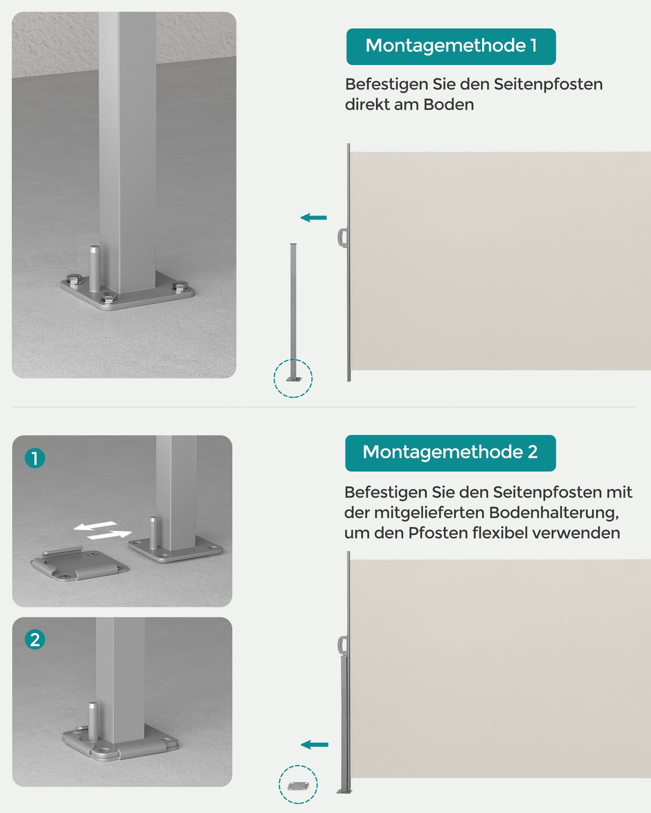 Väljatõmmatav külgmarkiis, 200 x 350 cm, beež, metall ja polüester