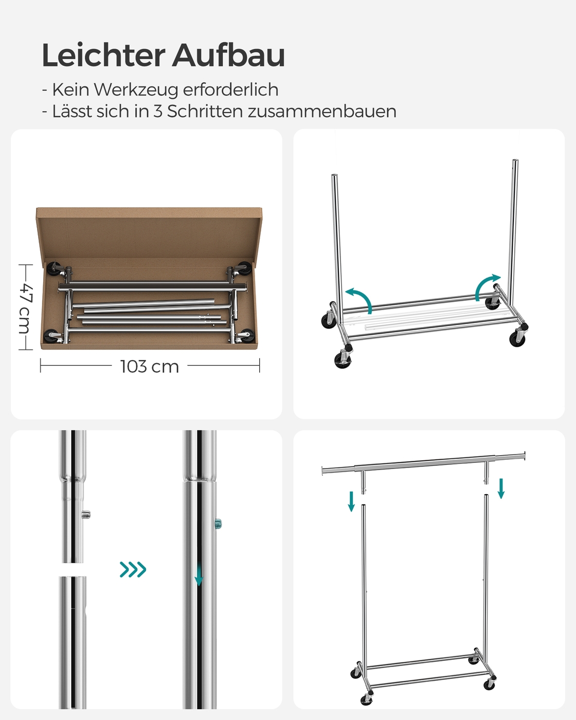 Ratastega riidestange, metallist, kokkupandav, 92-132 x 160 x 45,4 cm, 90 kg