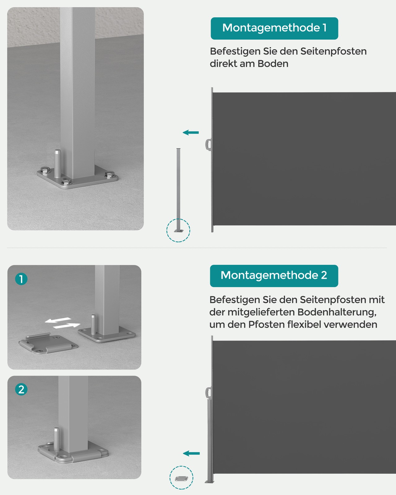 Külgmarkiis antratsiitvärvi, pulbervärvitud terasest ja PVC-kattega polüestrist, 180 x 300 cm
