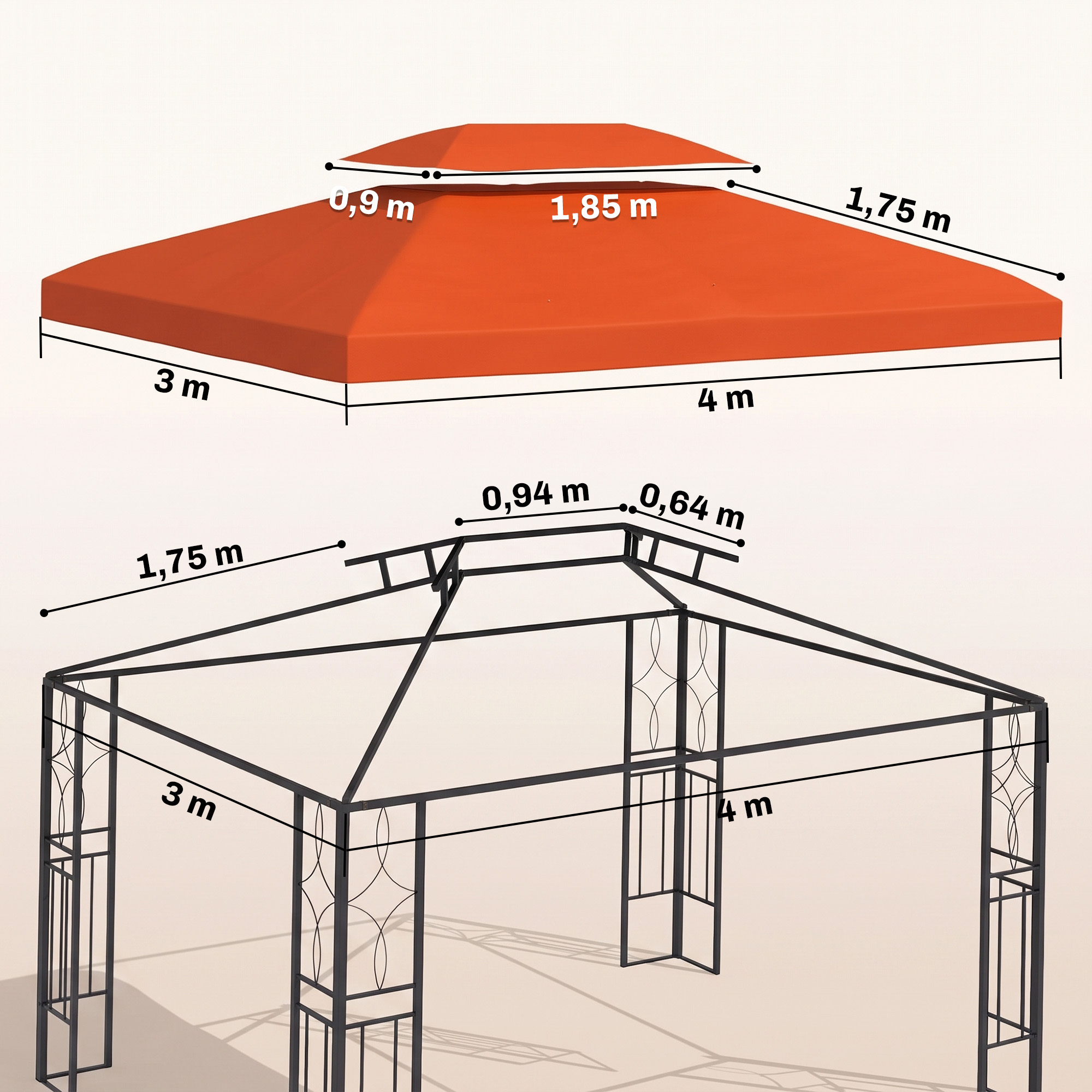 Paviljoni asenduskatus 3 x 4 m, polüester, roostepunane