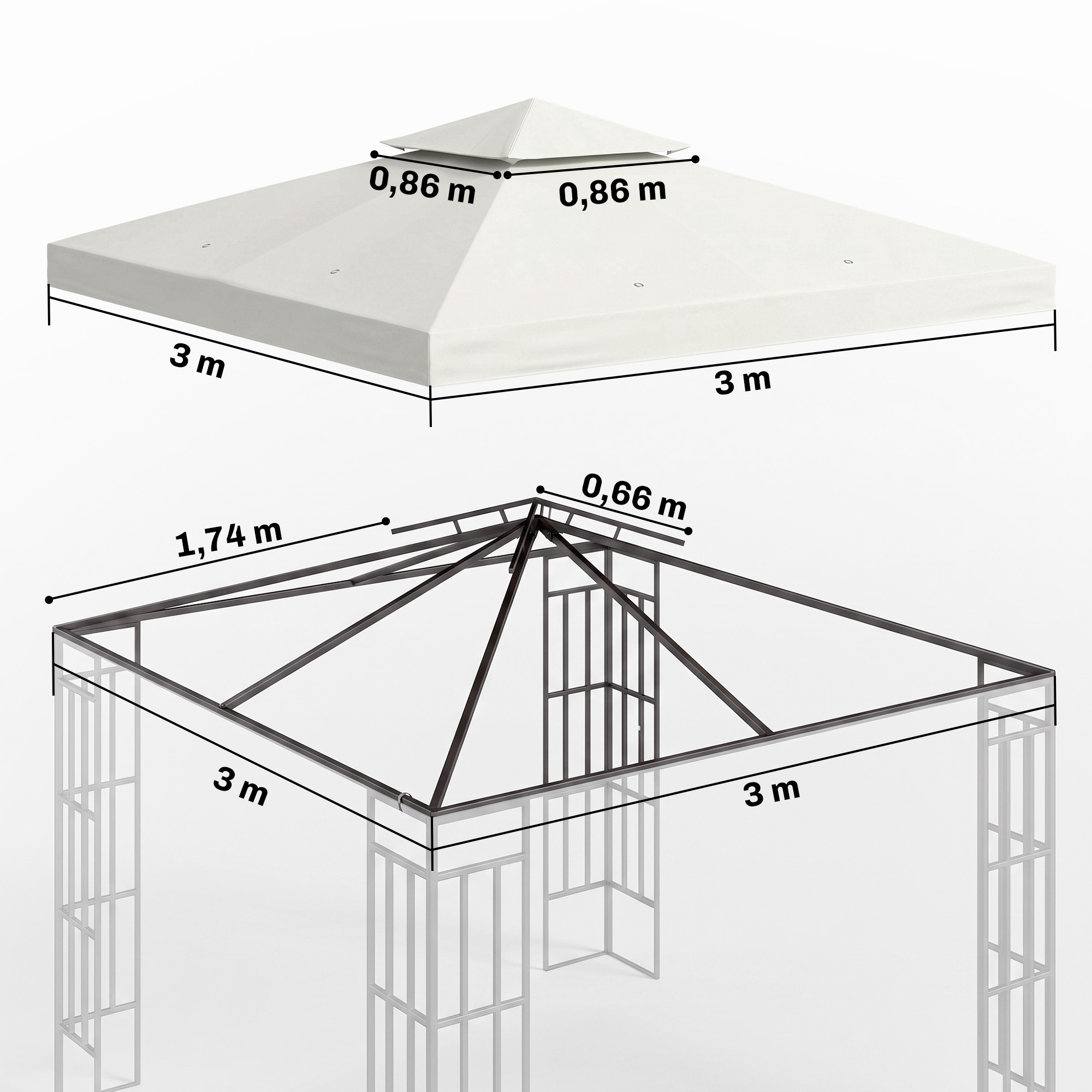 Varikatuse katus, 3 x 3 m, kreemvalge, polüester