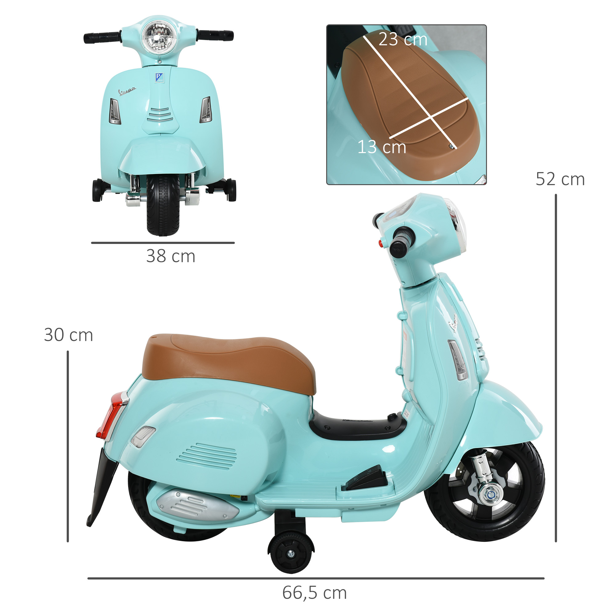 Elektriline laste mootorratas VESPA, roheline, 66,5 x 38 x 52 cm