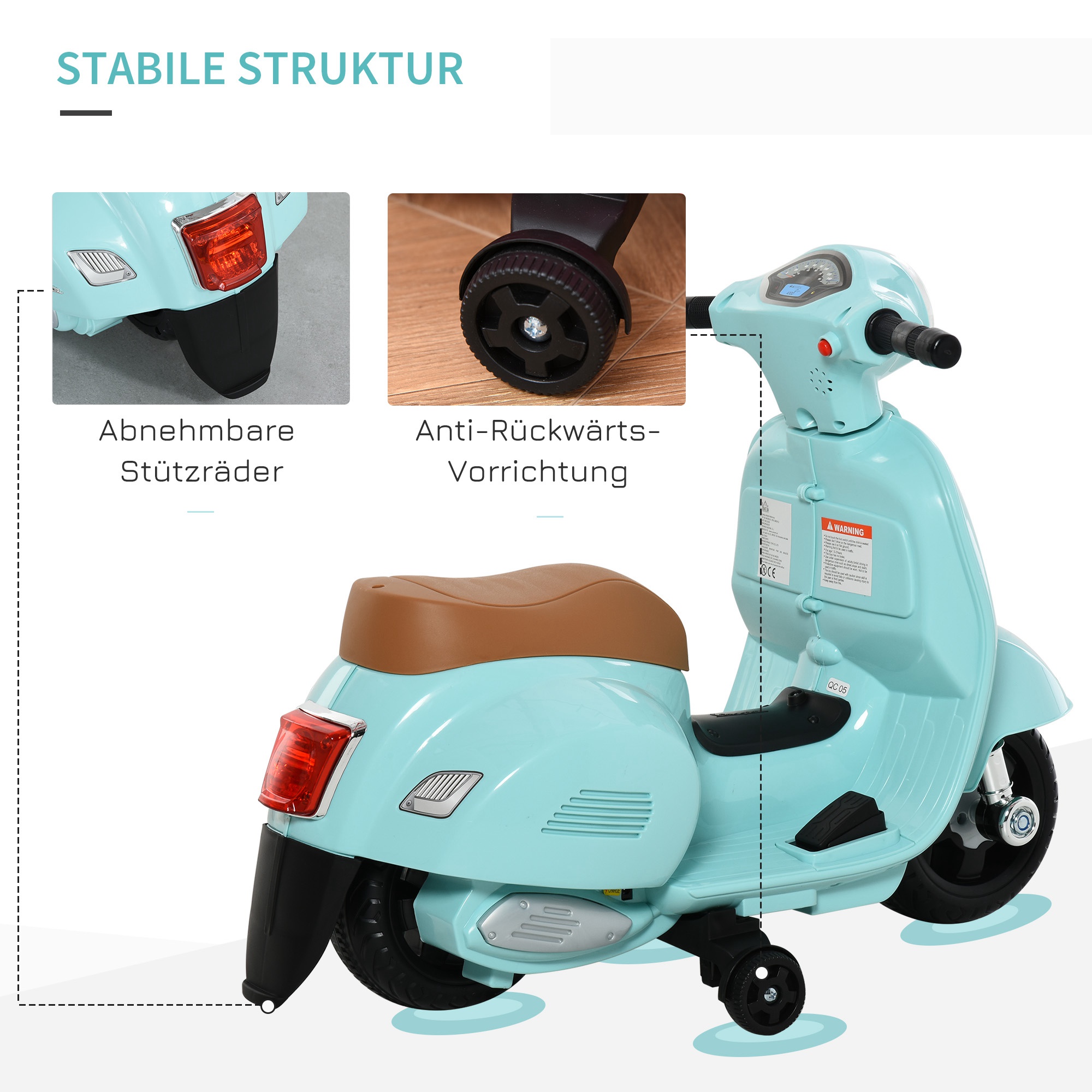 Elektriline laste mootorratas VESPA, roheline, 66,5 x 38 x 52 cm