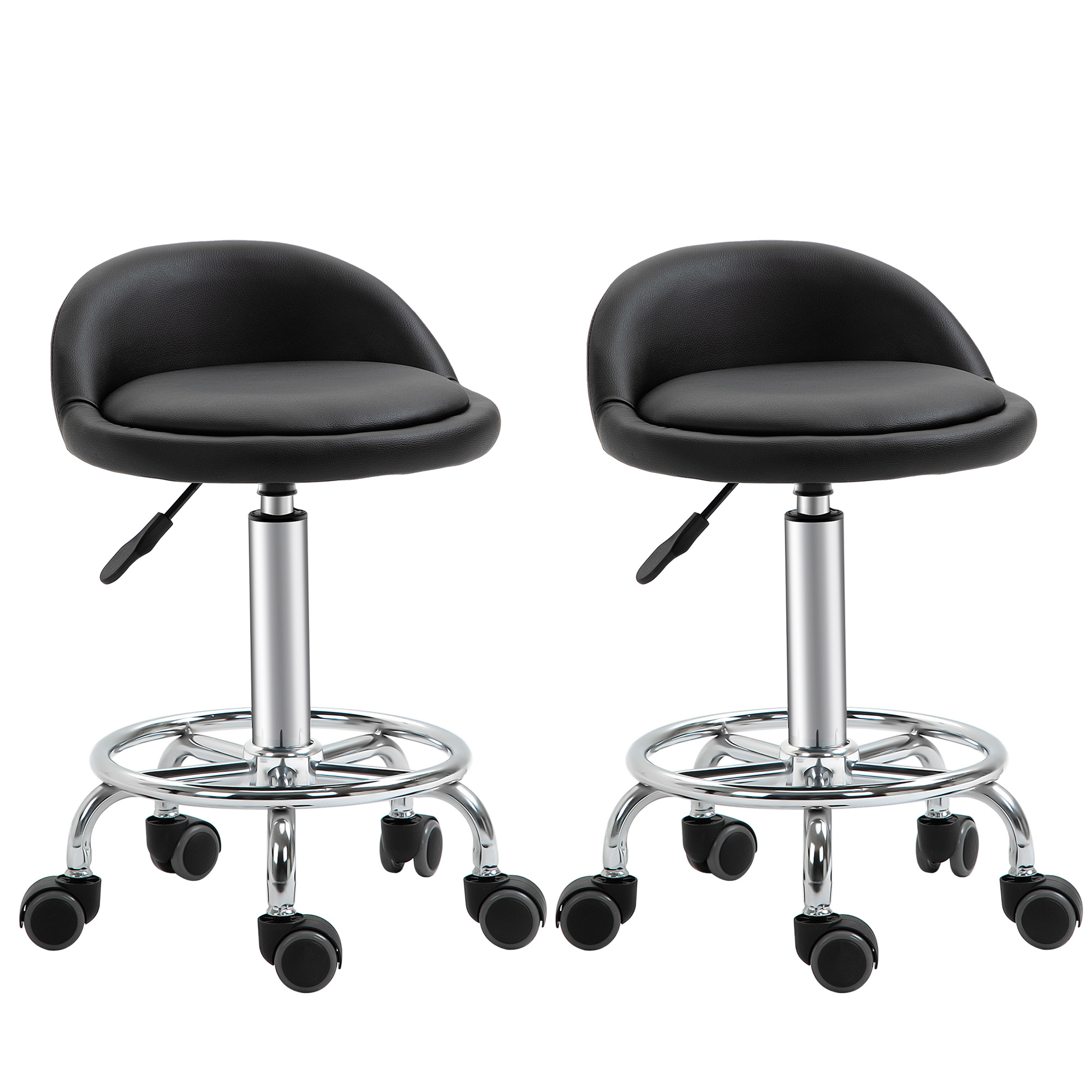 2 tk ratastel taburet seljatoega, must, 57-72 cm