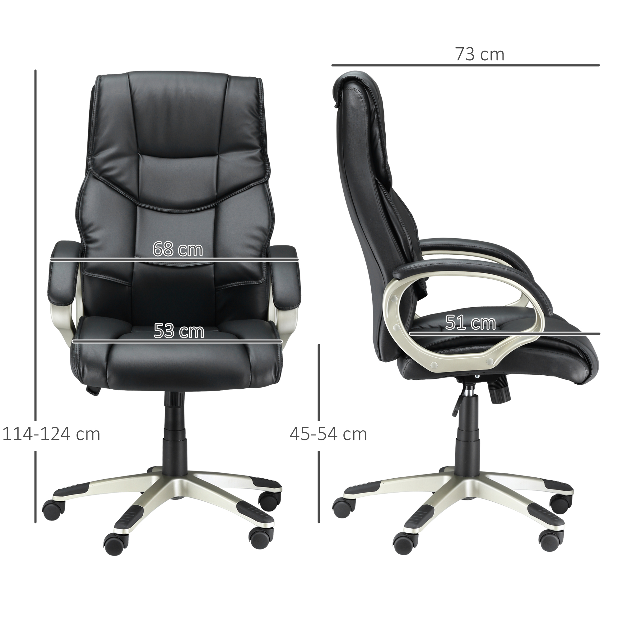 Kontoritool kiigufunktsiooniga, must, PU-nahk, 70 x 58 x 114-124 cm