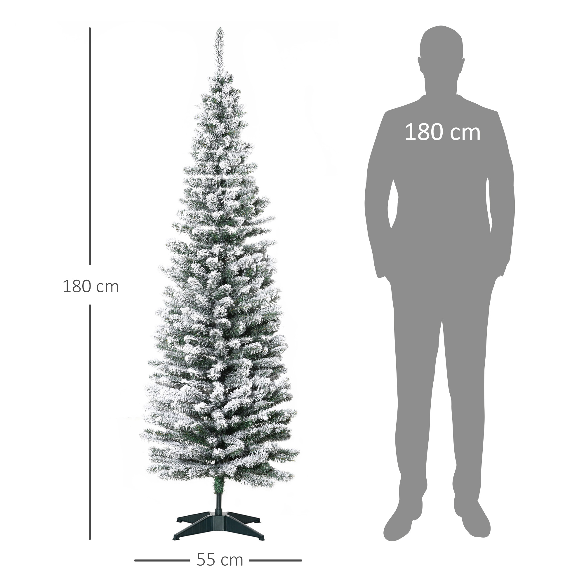 Tehislik jõulupuu, 180 cm, roheline/valge, PVC oksad, metallalus