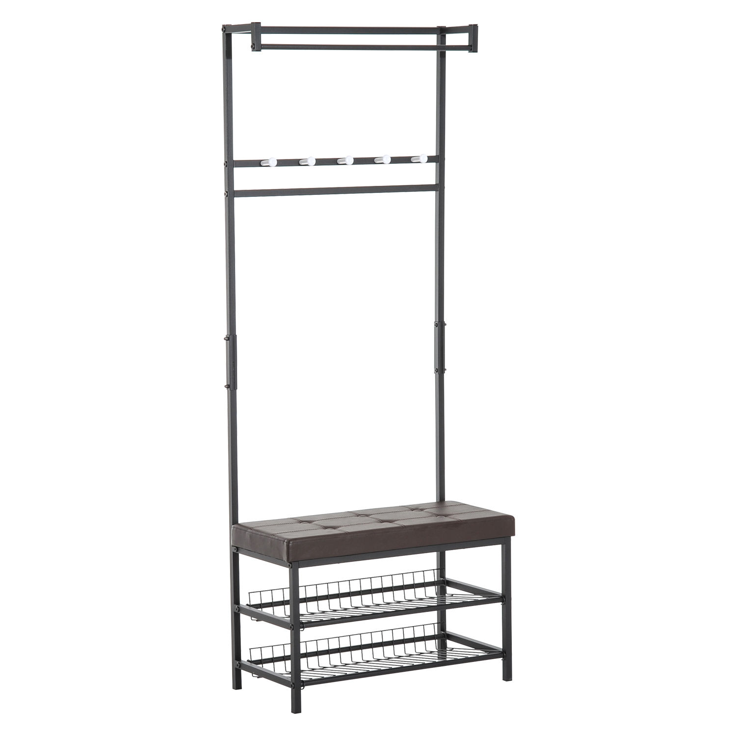 Esikukapp riidestange ja jalanõupingiga, metall, must ja pruun, 72,5 x 35 x 180 cm