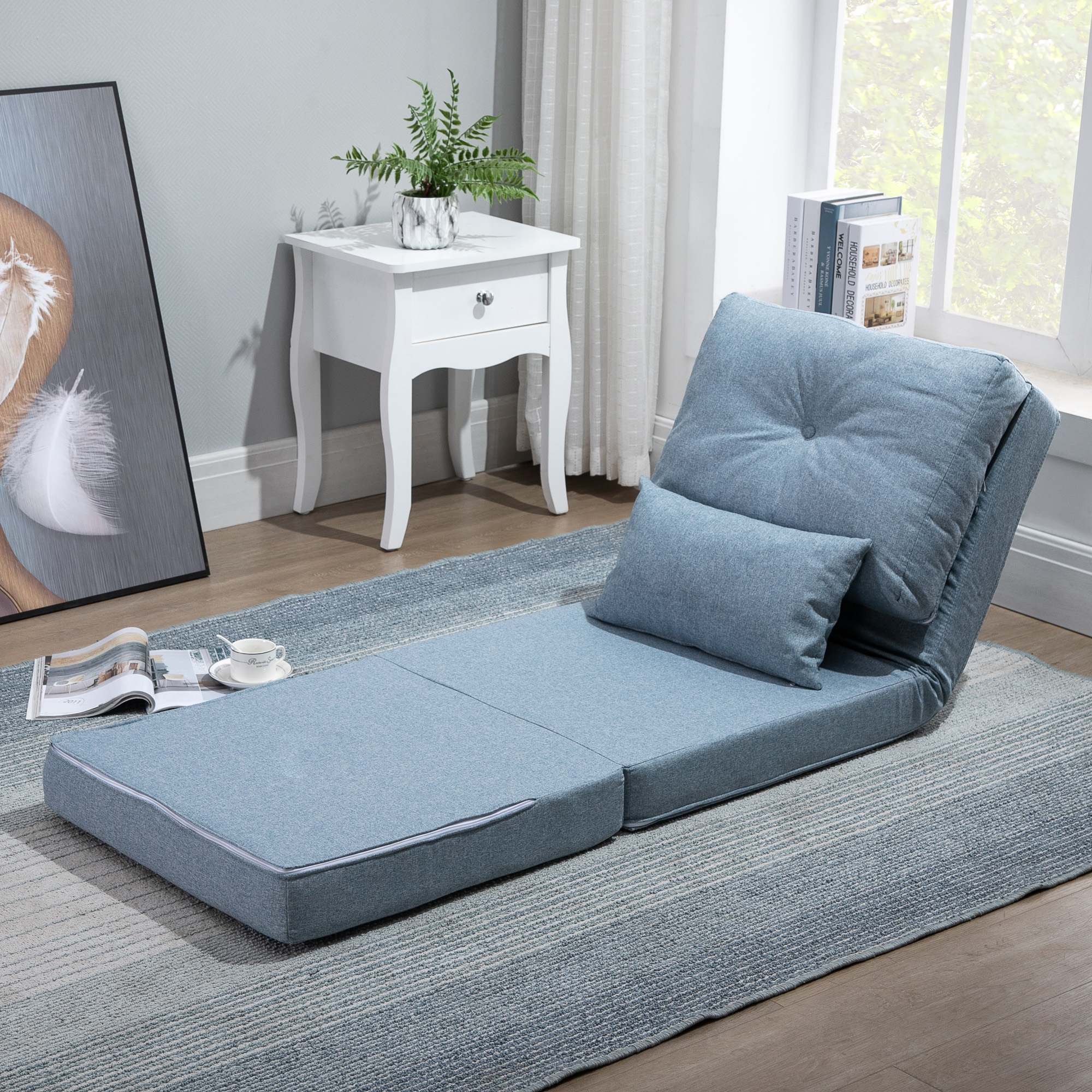 Kokkupandav põrandatool-voodi, 2-in-1 disain, taevassinine, 60 x 80 x 56 cm