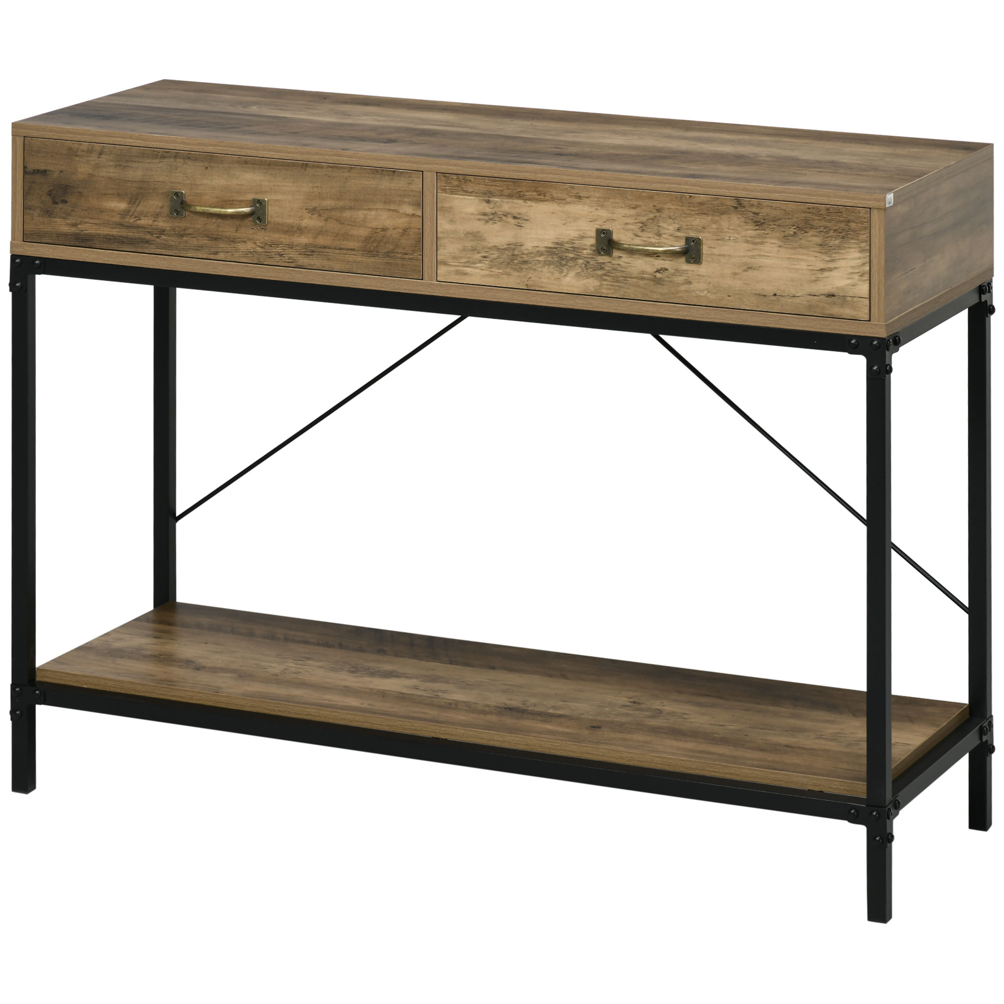 Konsolilaud esikusse, riiuli ja 2 sahtliga, 100 x 35 x 76,5 cm, pruun+must