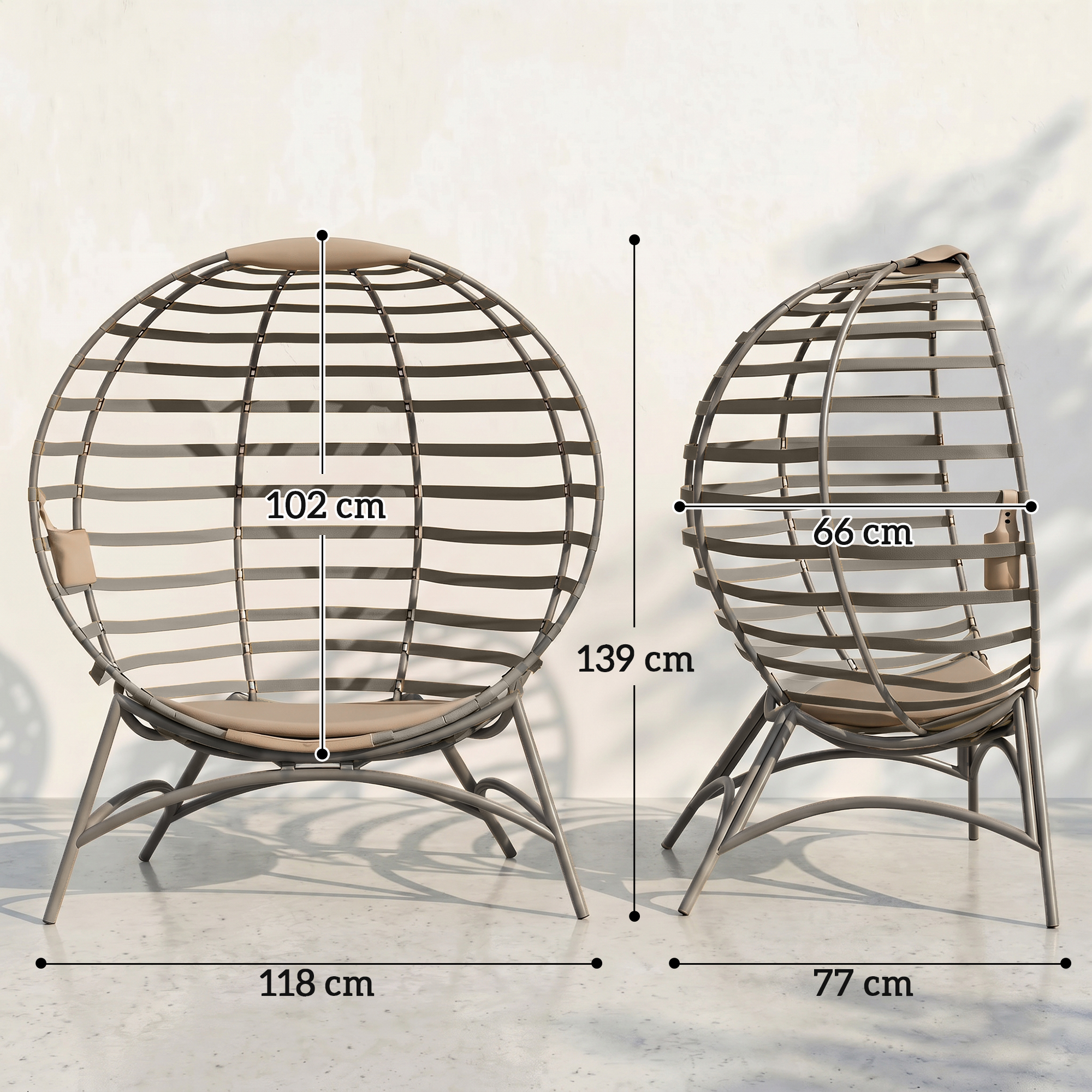 Papasan tool aeda, liivpruun, teras, 118 x 75 x 139 cm