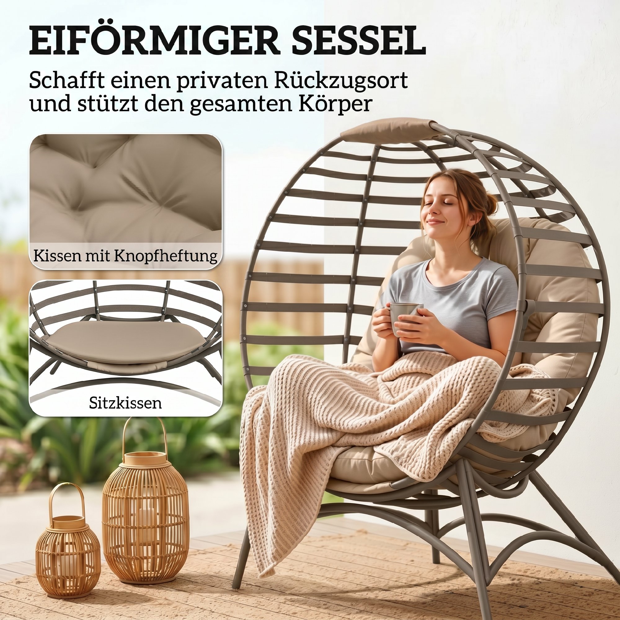 Papasan tool aeda, liivpruun, teras, 118 x 75 x 139 cm