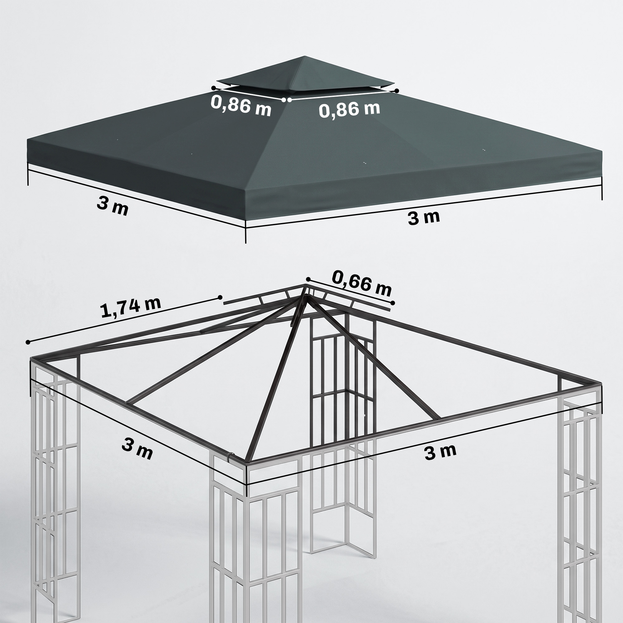 Paviljoni katus, 3 x 3 m, süsihall