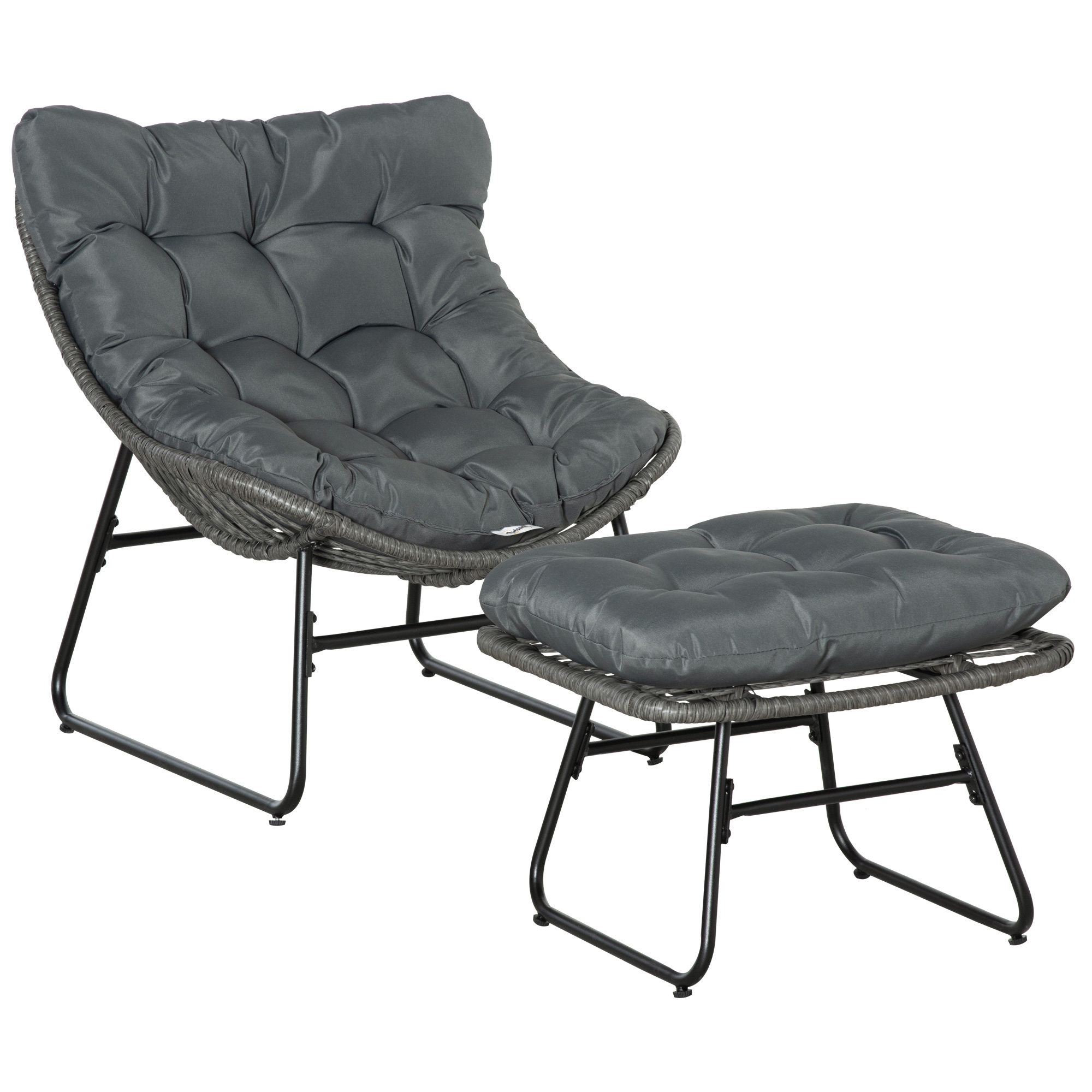 Rotangmööbli komplekt jalatoega, hall, 2-osaline, 69 x 76 x 70 cm