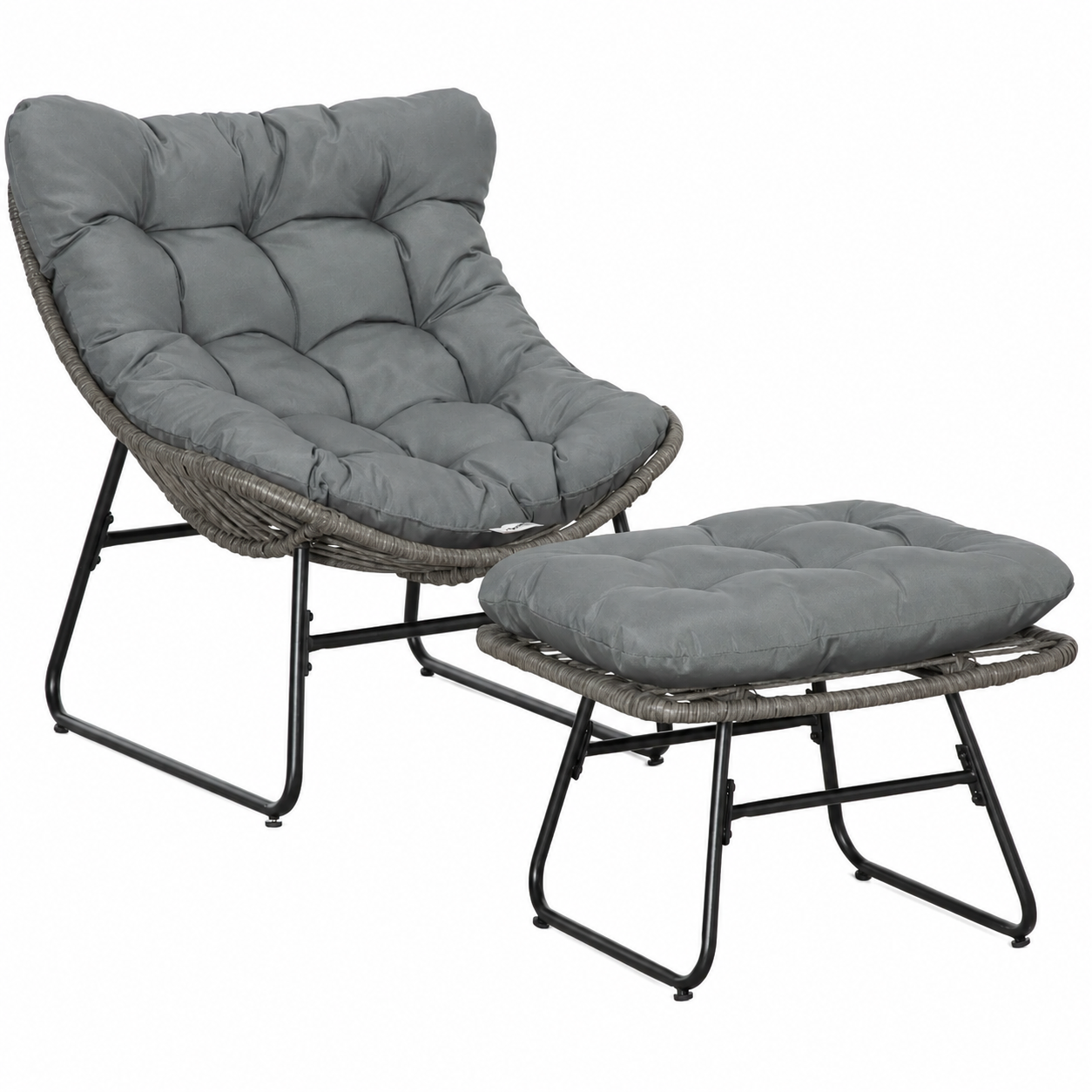 Rotangmööbli komplekt jalatoega, hall, 2-osaline, 69 x 76 x 70 cm