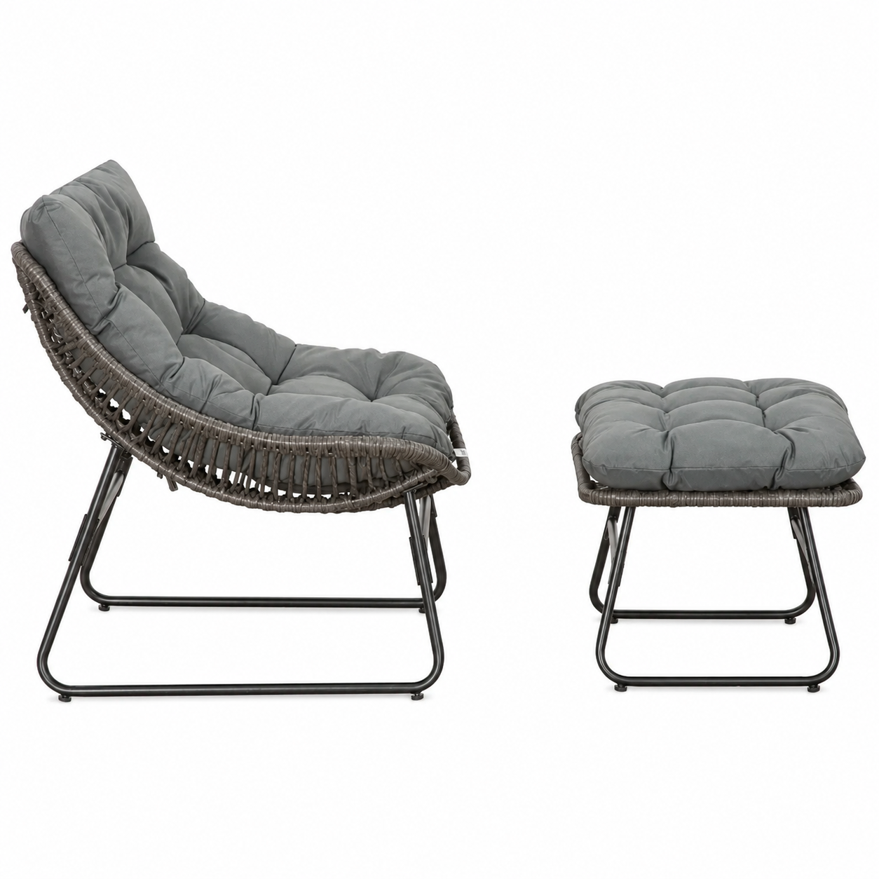 Rotangmööbli komplekt jalatoega, hall, 2-osaline, 69 x 76 x 70 cm