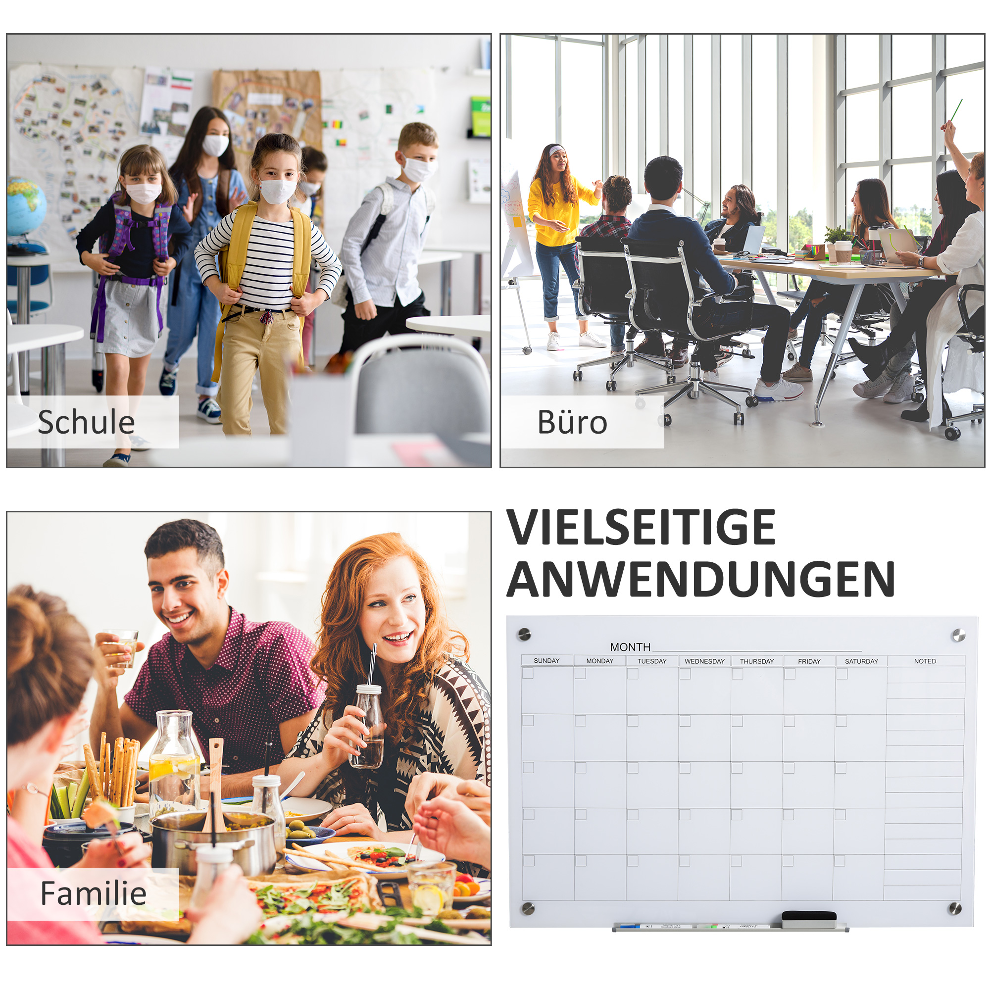 Stiklist kalendritahvel, valge, 90 x 60 cm, 6-osaline komplekt