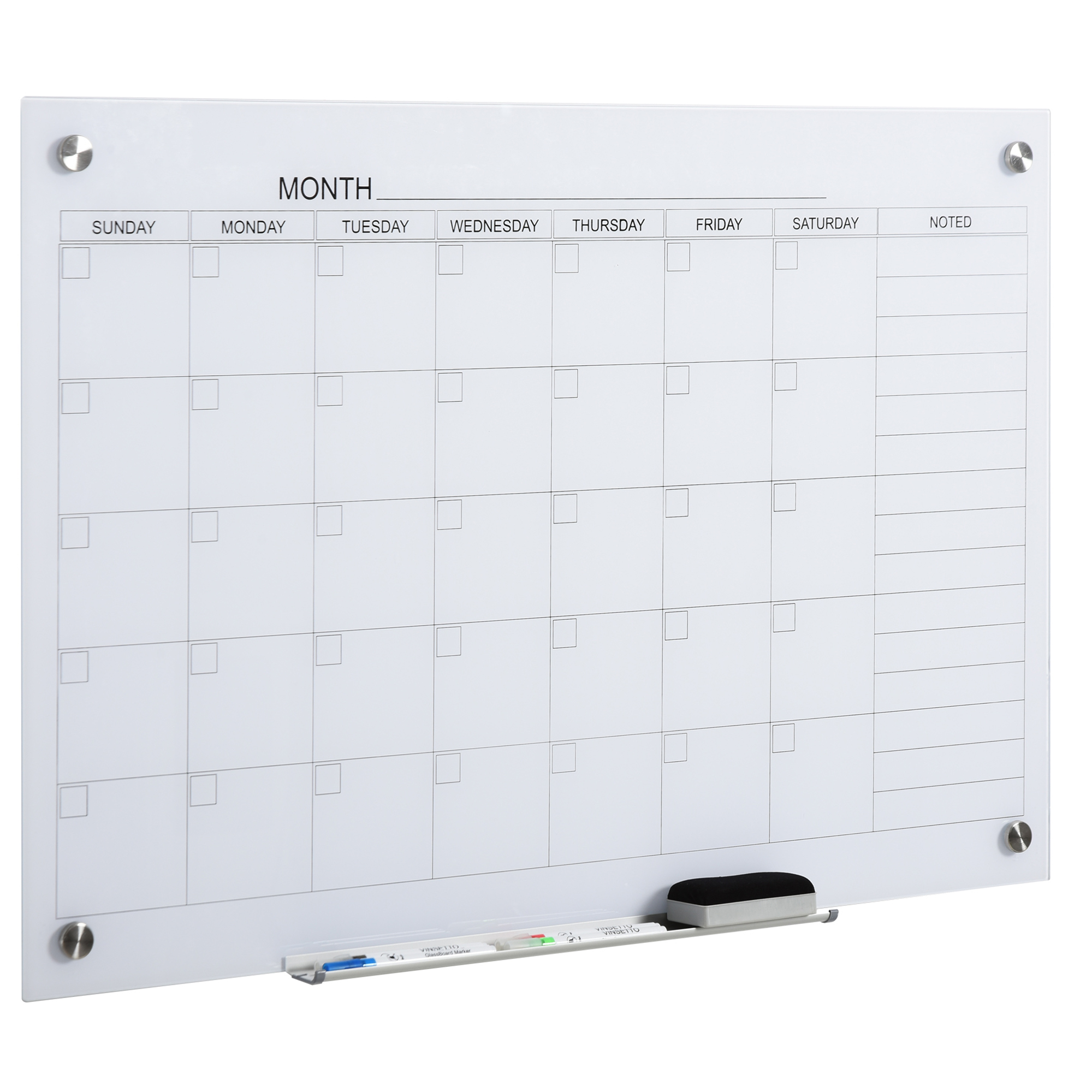 Stiklist kalendritahvel, valge, 90 x 60 cm, 6-osaline komplekt