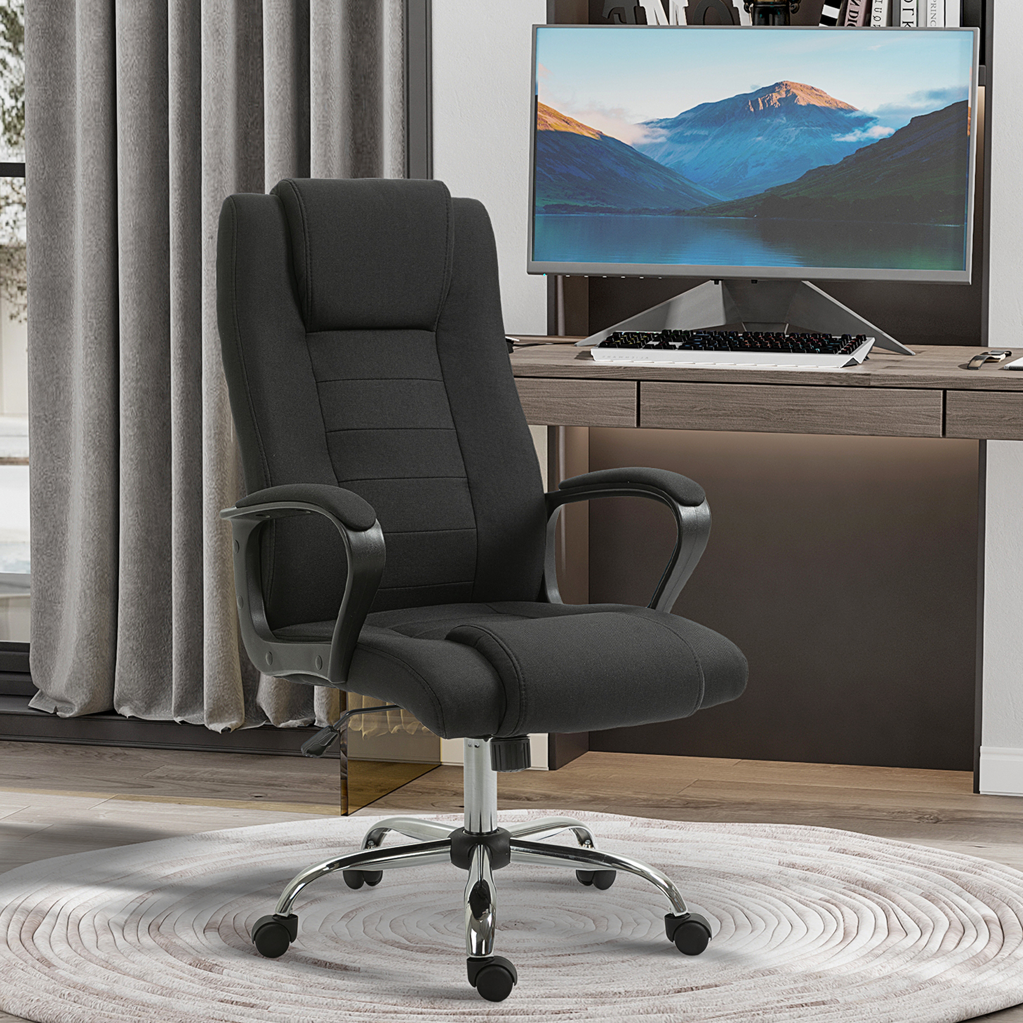 Kontoritool kiikfunktsiooni ja peatoega, must, 62 x 72 x 110-119 cm