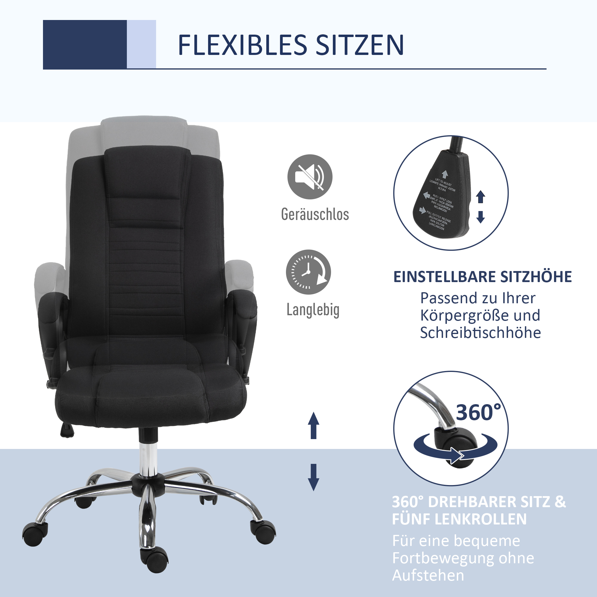 Kontoritool kiikfunktsiooni ja peatoega, must, 62 x 72 x 110-119 cm