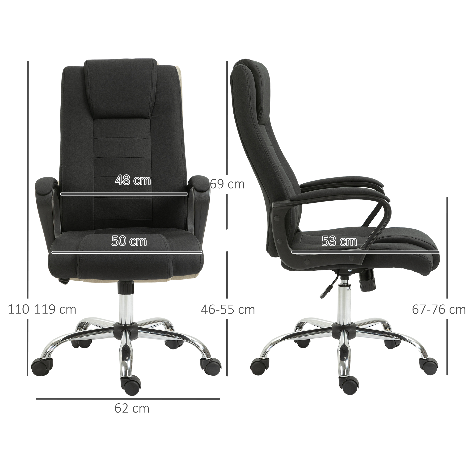 Kontoritool kiikfunktsiooni ja peatoega, must, 62 x 72 x 110-119 cm