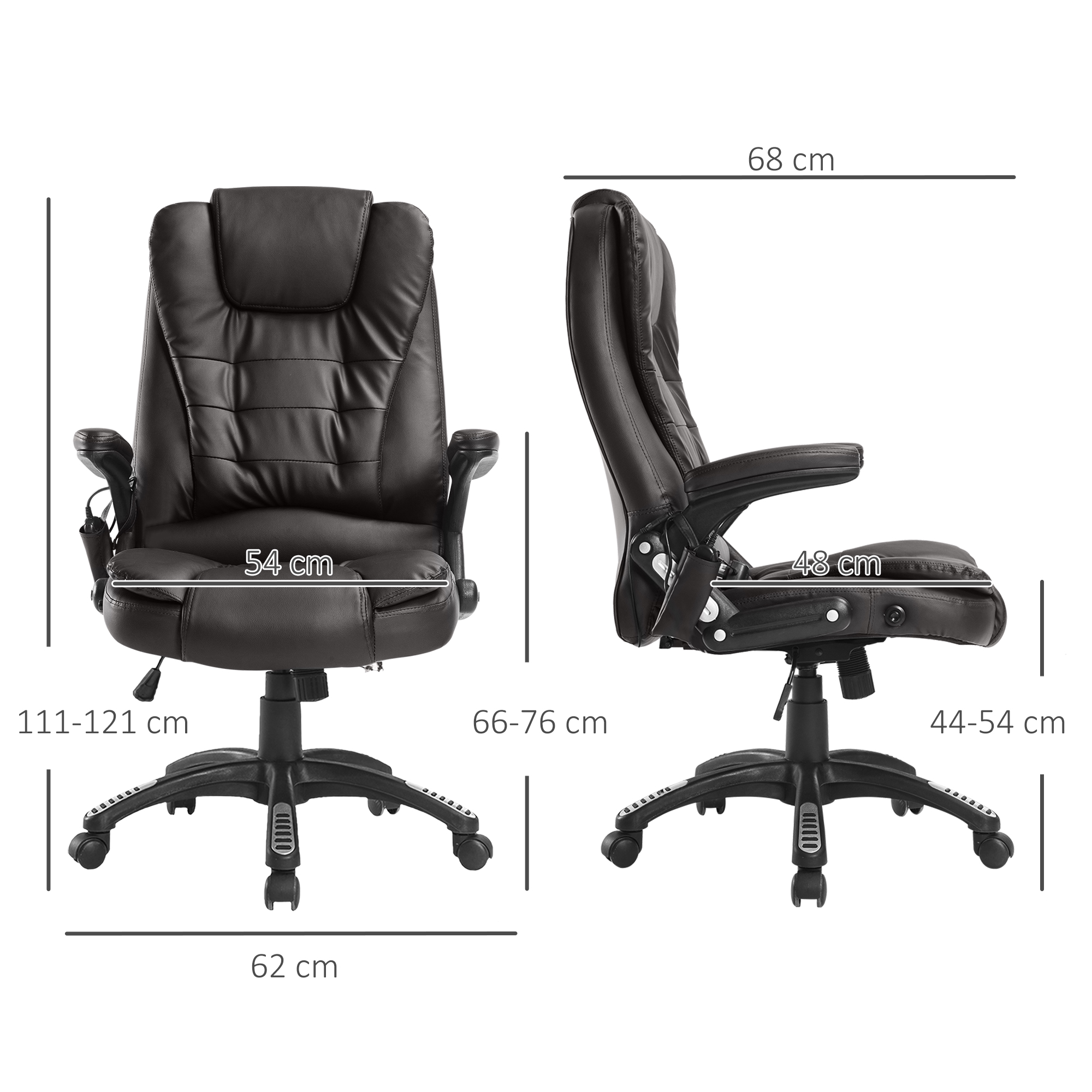 Massažifunktsiooniga bürootool, soojendusfunktsiooniga, 360° pöörlev, pruun, 62 x 68 x 111-121 cm